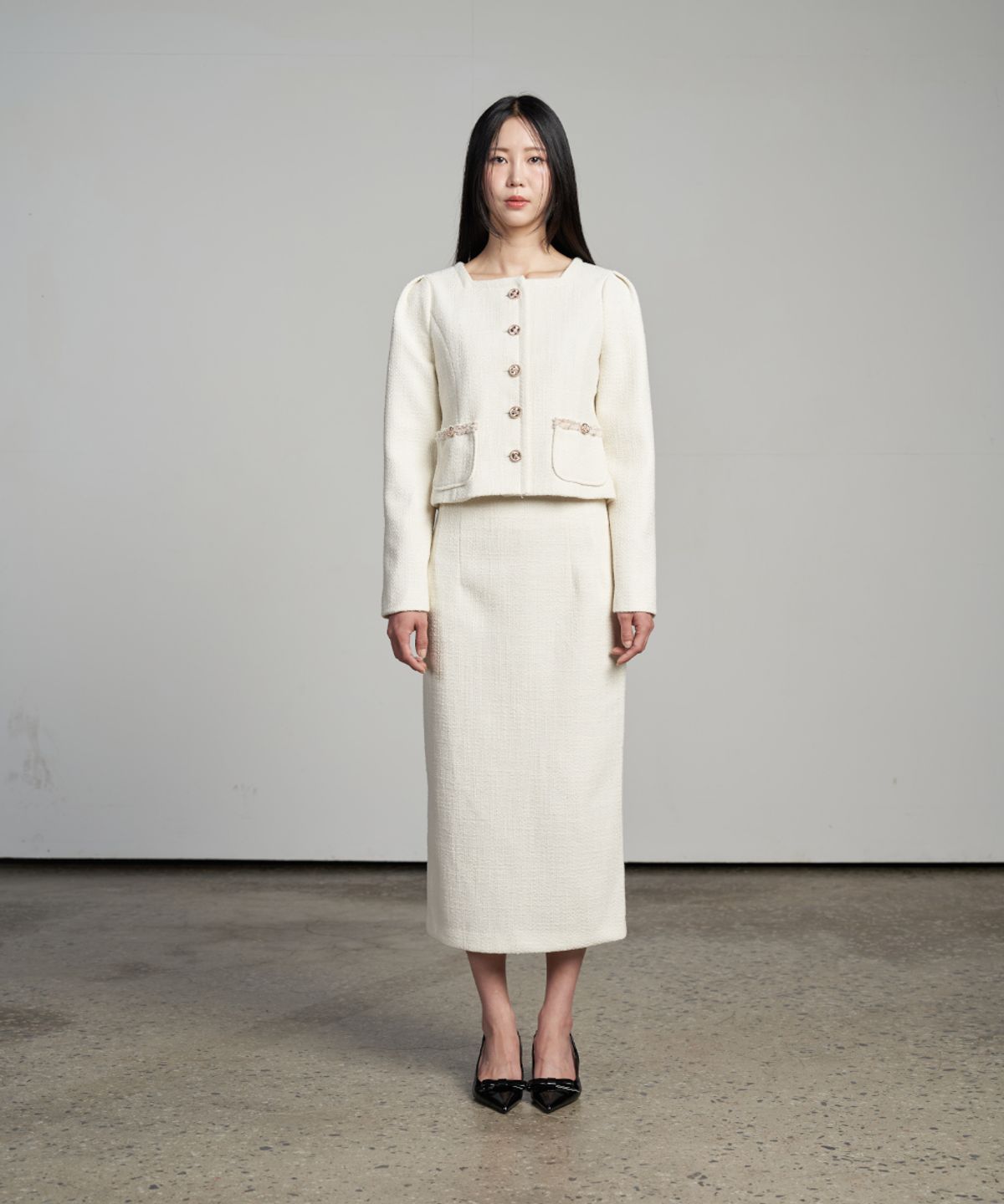 320쇼룸(320SHOWROOM) Tweed Puff Sleeve Jacket Cream