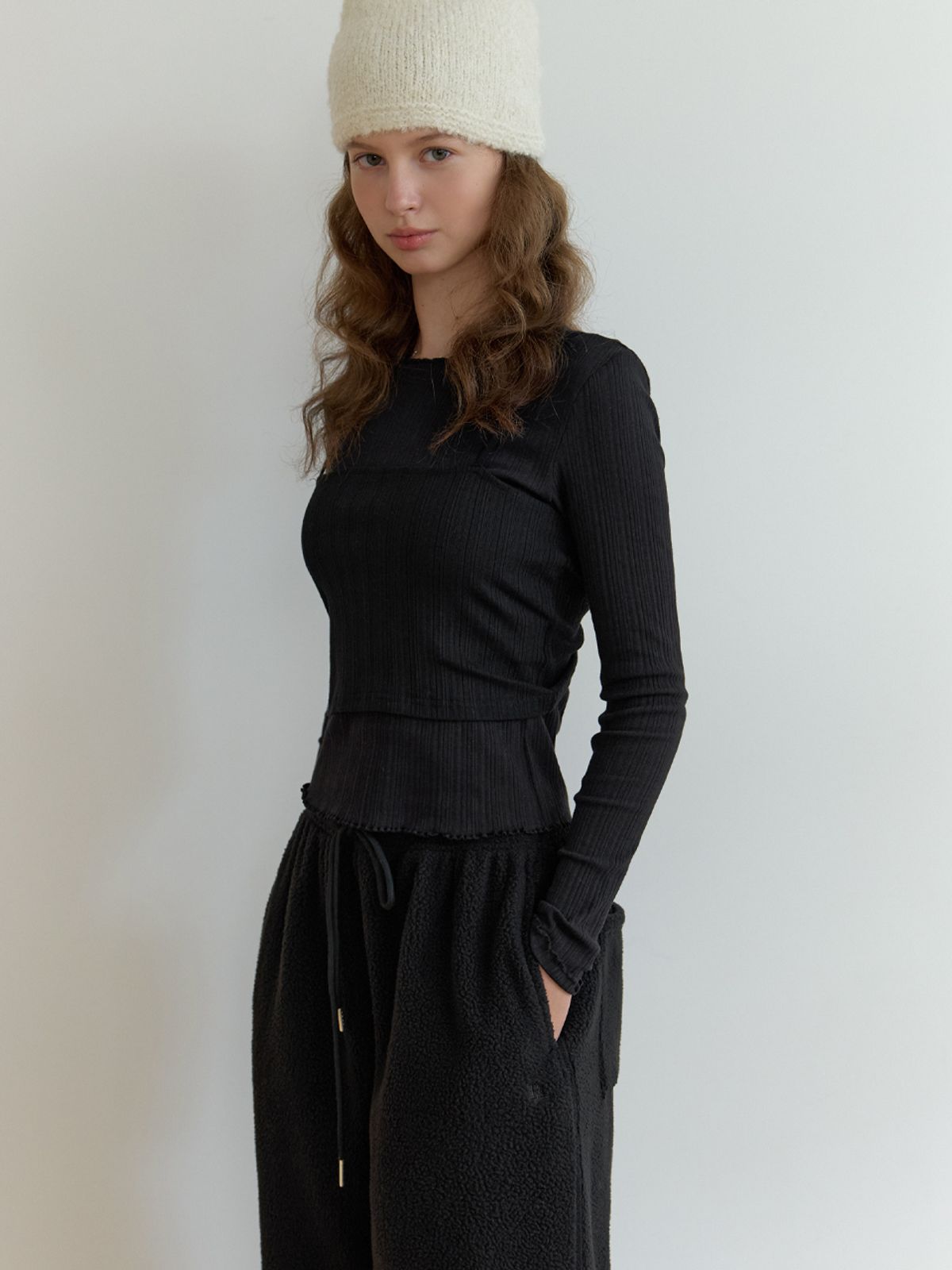 리엘(RE L) [2nd] Rig bustier t-shirt_2piece (black)