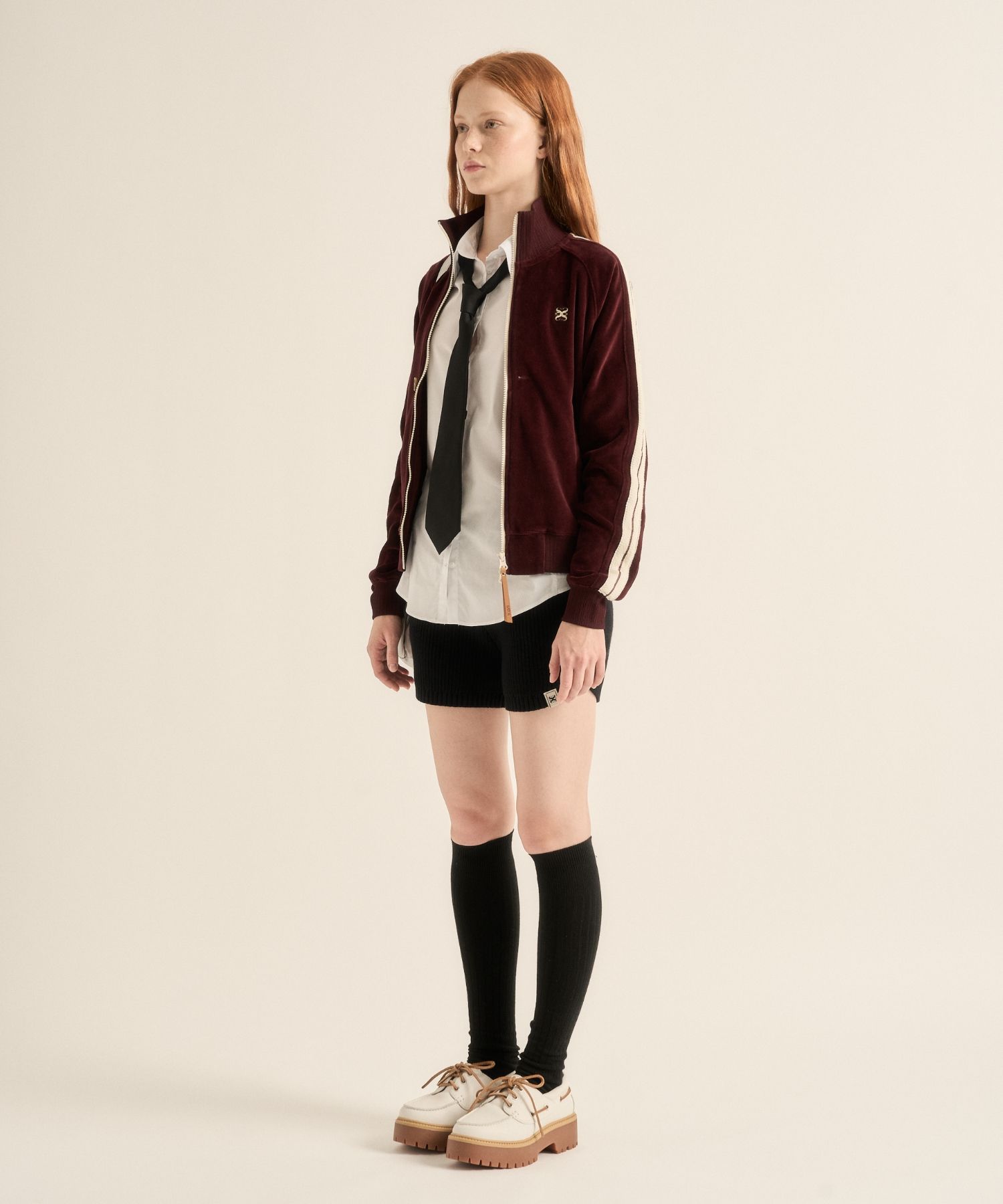 MUSINSA | SATUR (W) Lawton Velour Track Zip-Up Jacket Burgundy