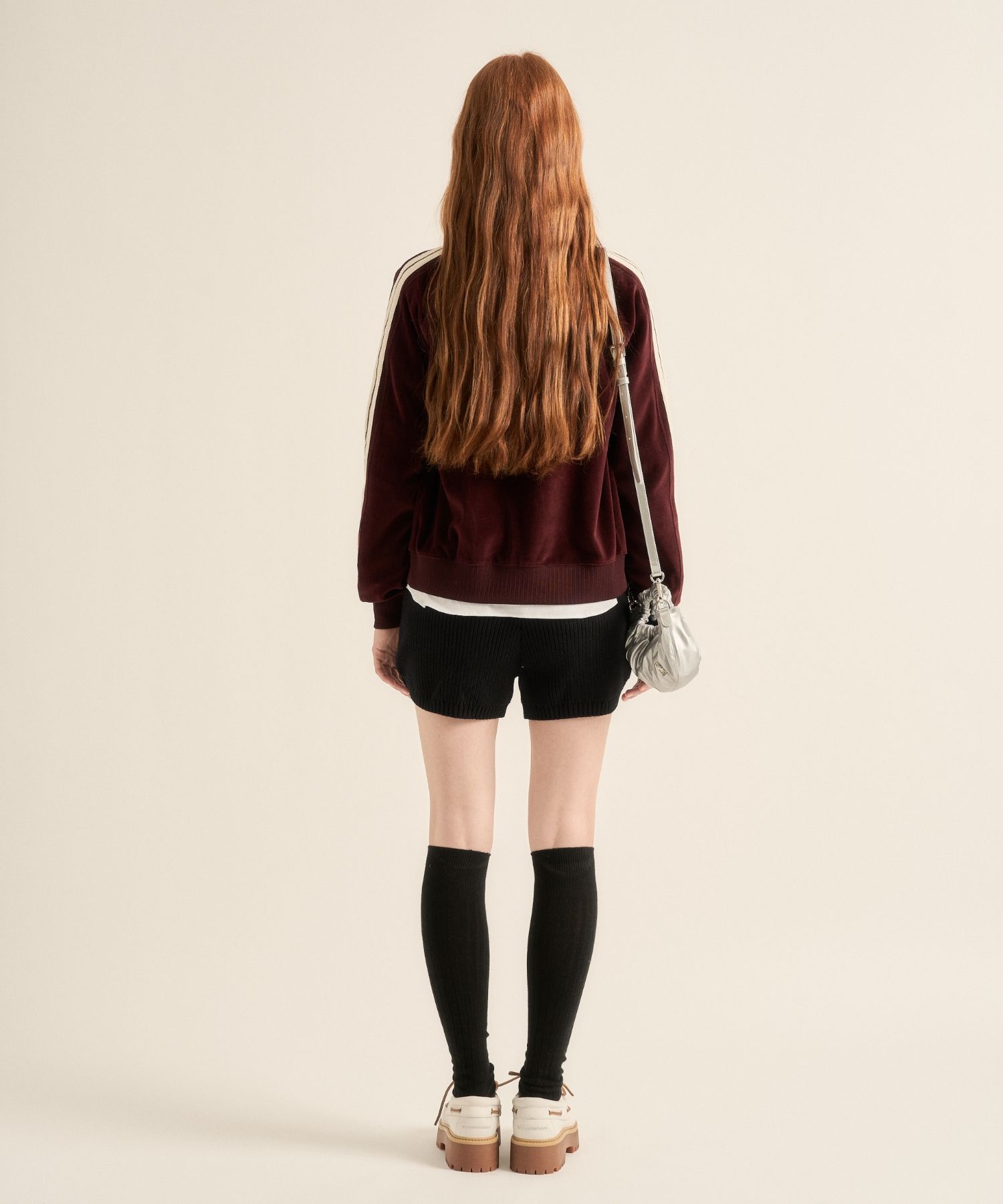 MUSINSA | SATUR (W) Lawton Velour Track Zip-Up Jacket Burgundy