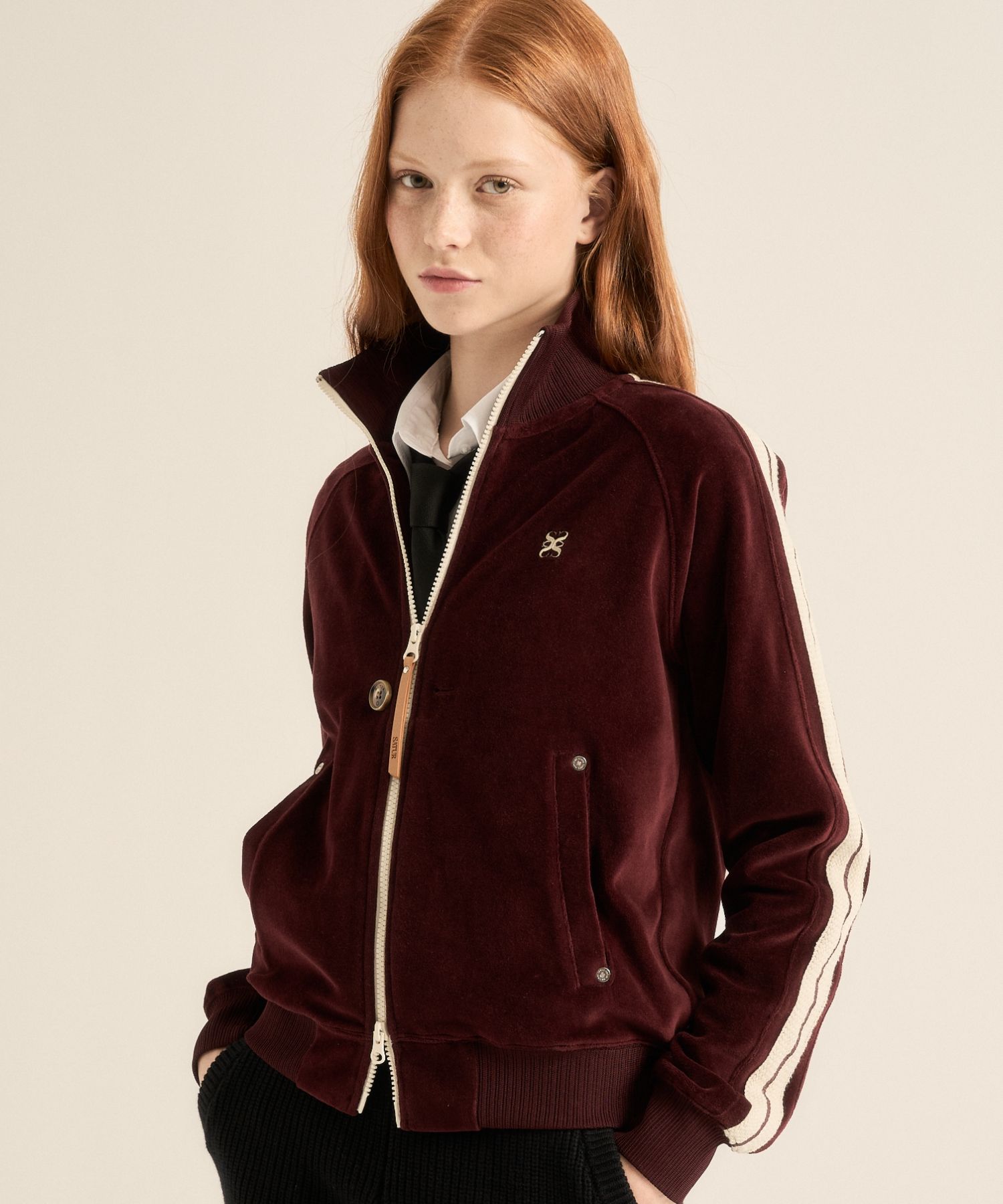 ◆SATUR◆ W Lawton velor track zip-up jacket burgundy SA243W MUSINSA | SATUR (W) Lawton Velour Track Zip-Up Jacket Burgundy