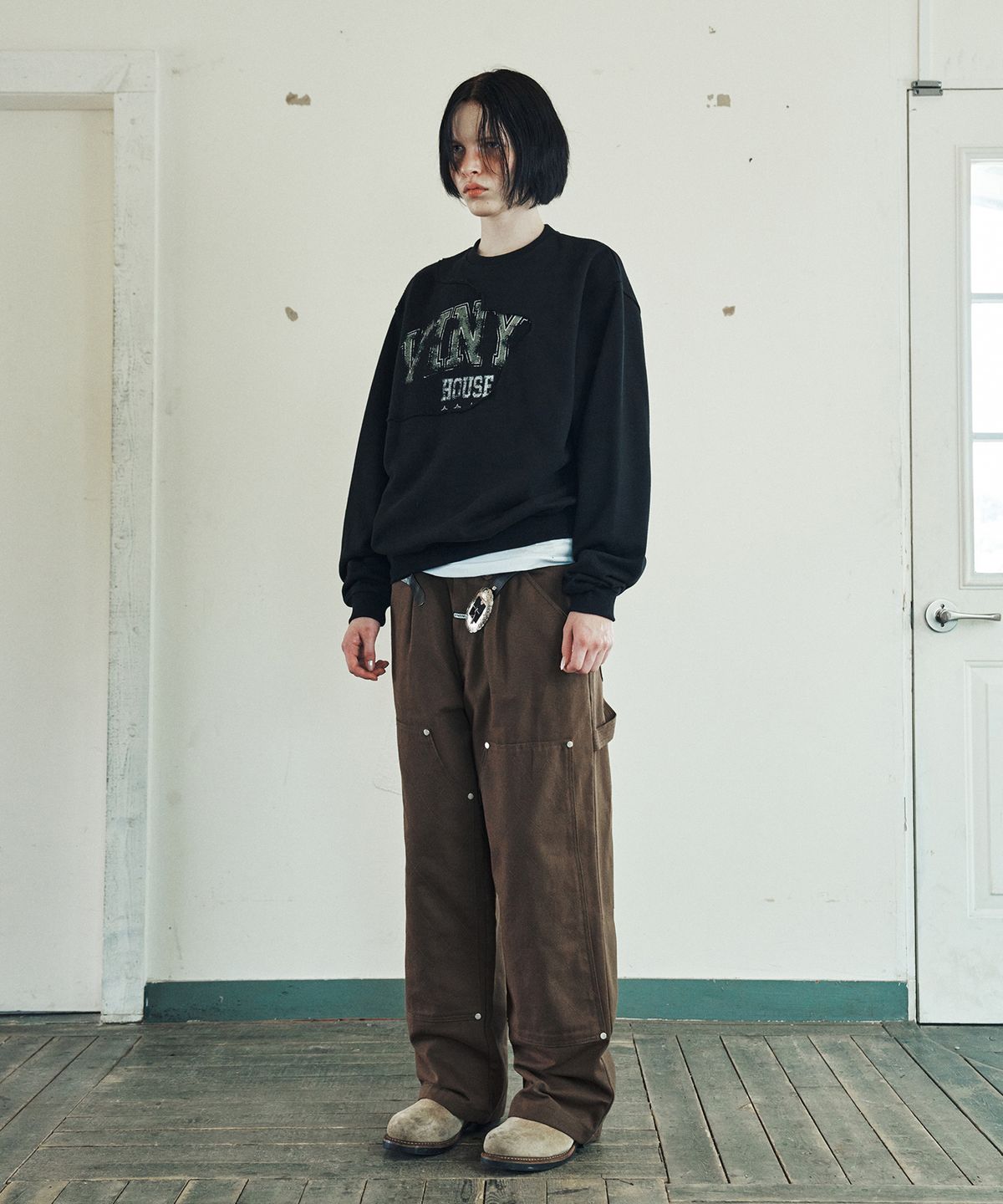 더바이닐하우스(THEVINYLHOUSE) STITCH DOUBLE KNEE PANTS BROWN