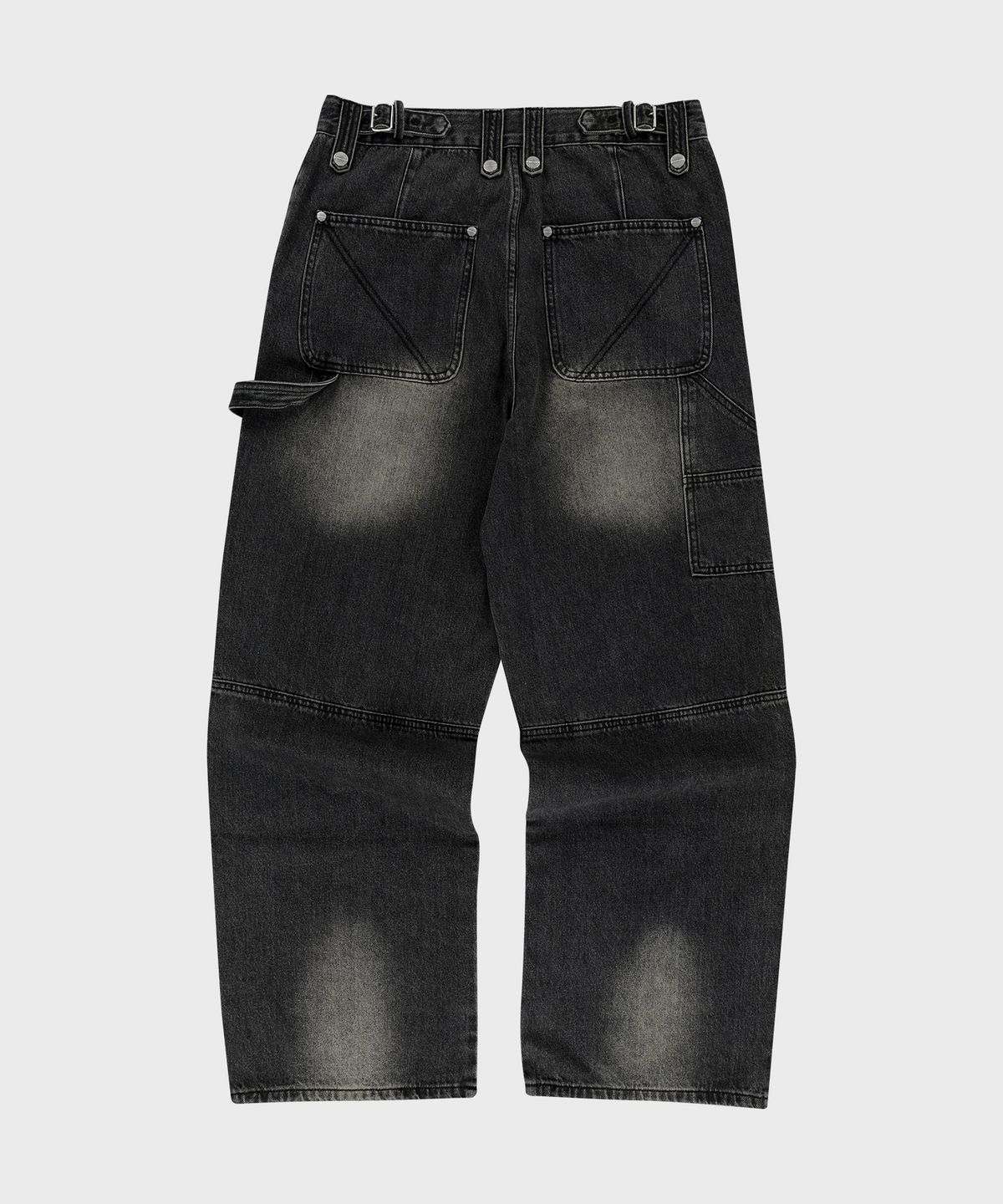 더바이닐하우스(THEVINYLHOUSE) DESTROYED DOUBLE KNEE DENIM PANTS BLACK