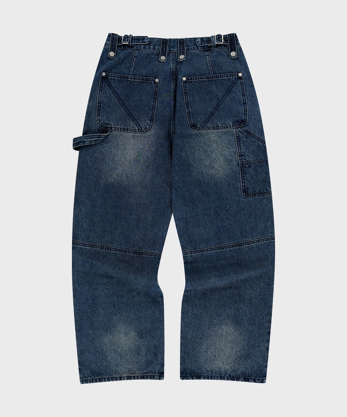 더바이닐하우스(THEVINYLHOUSE) DESTROYED DOUBLE KNEE DENIM PANTS BLUE