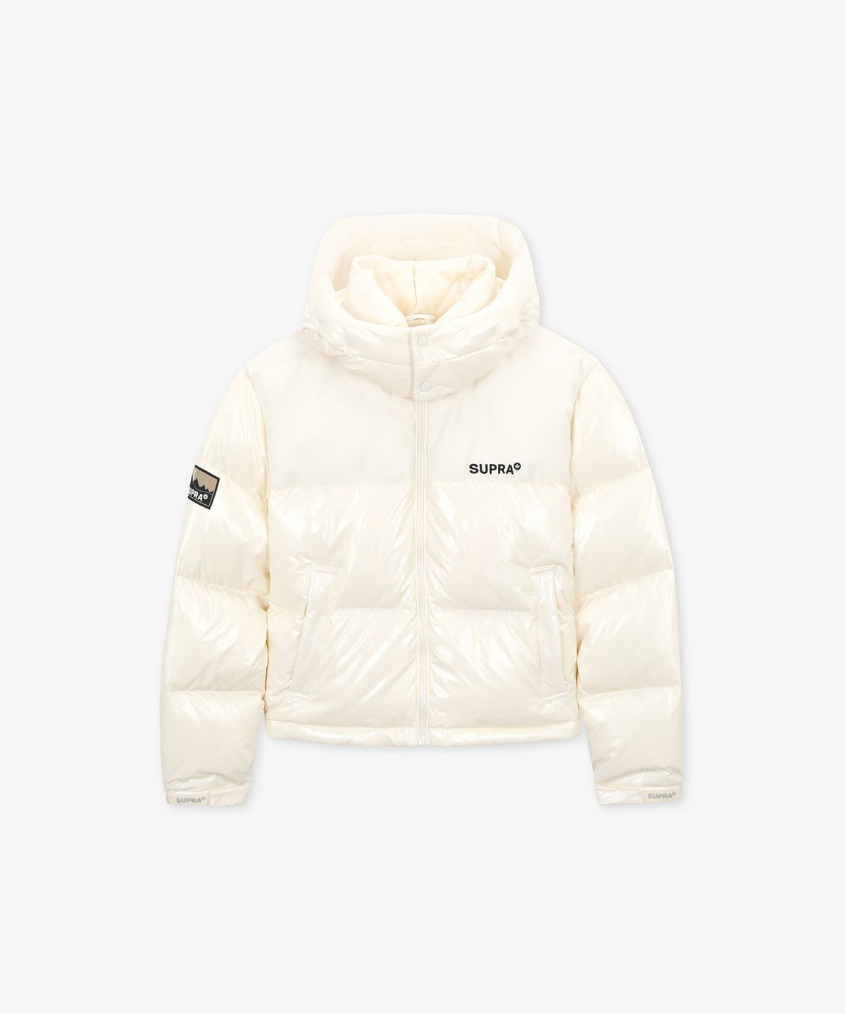 수프라(SUPRA) 여성 자가드 배색 숏 다운 자켓(IVORY)