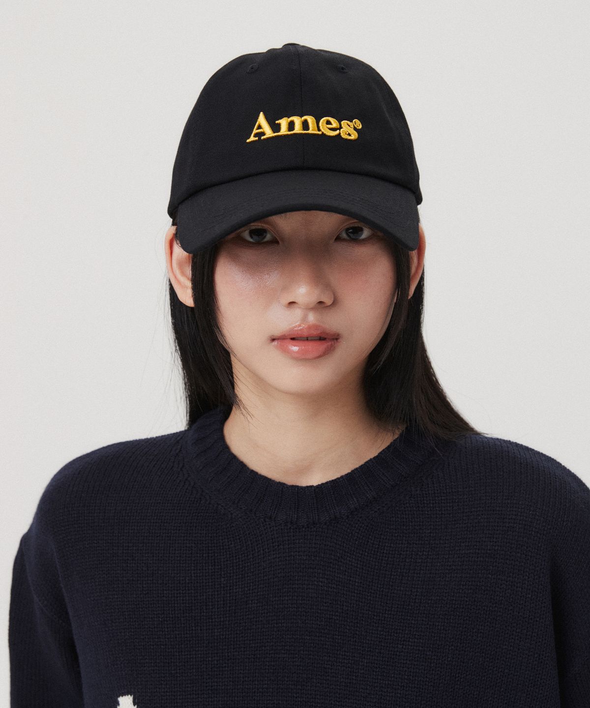 아메스 월드와이드(AMES-WORLDWIDE) BASIC LOGO BALL CAP BLACK(YELLOW)