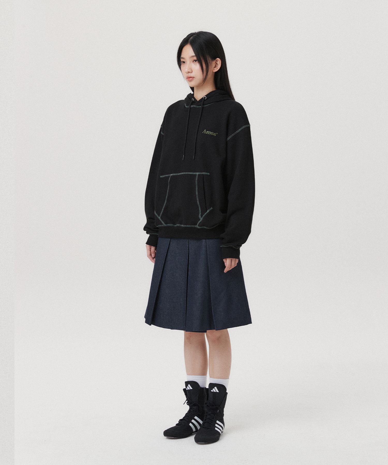 ★AMES-WORLDWIDE★COLOR STITCH AMES HOODIE GREY★正規品 MUSINSA | AMES-WORLDWIDE COLOR STITCH AMES HOODIE BLACK
