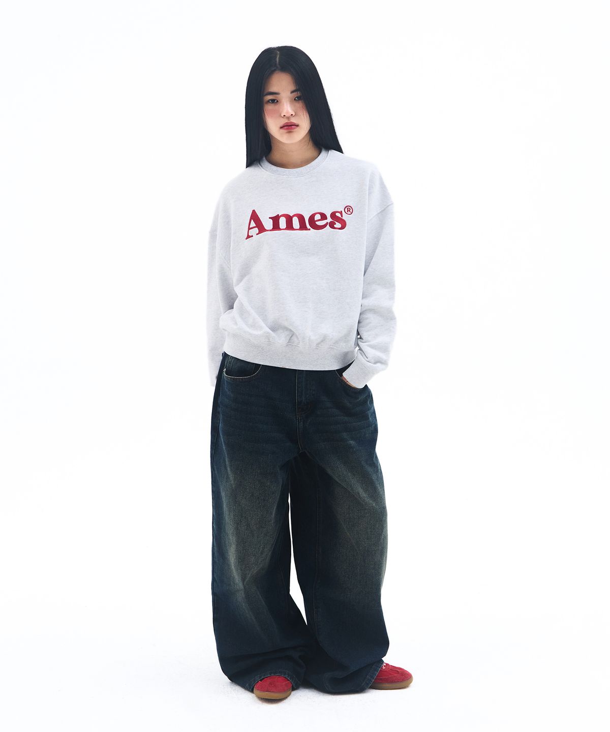 아메스 월드와이드(AMES-WORLDWIDE) BASIC LOGO SWEATSHIRT LIGHT GREY