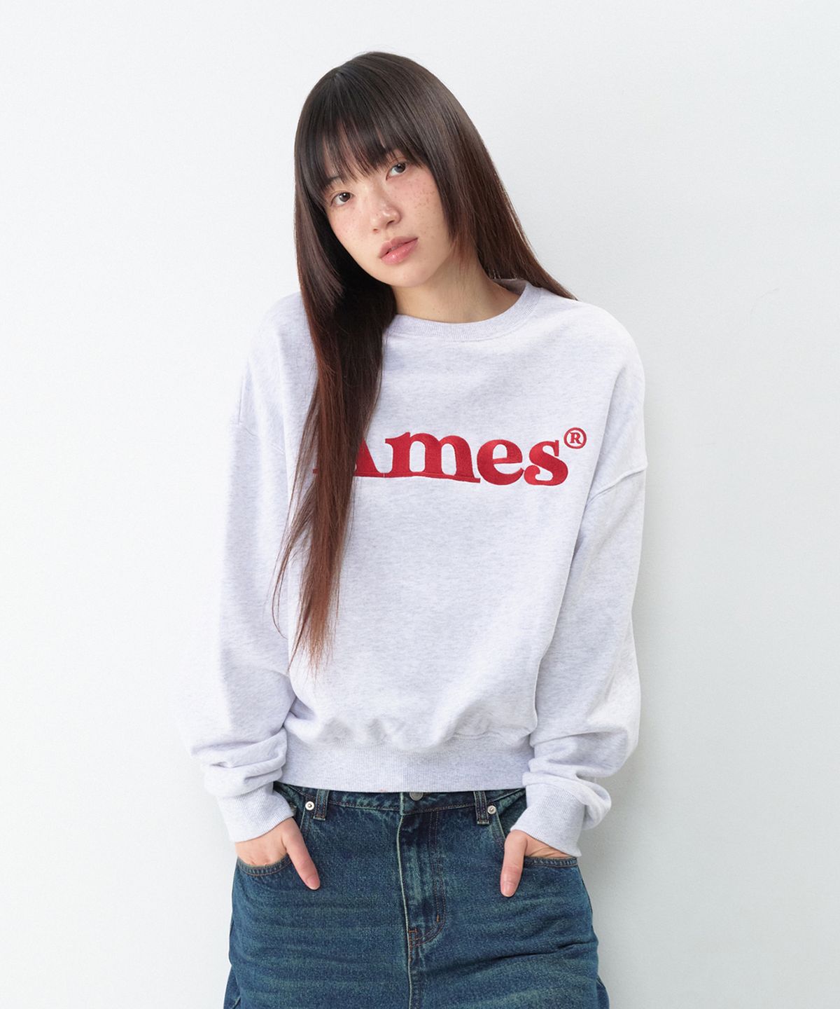 아메스 월드와이드(AMES-WORLDWIDE) BASIC LOGO SWEATSHIRT LIGHT GREY