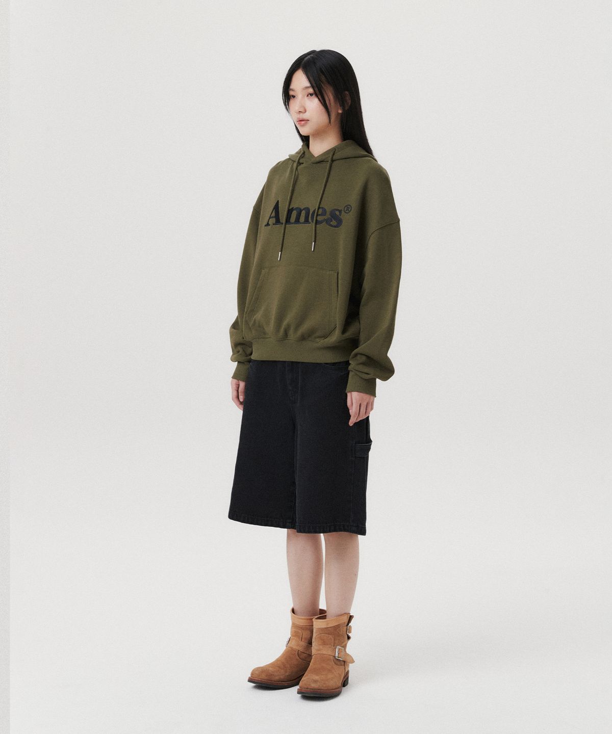 아메스 월드와이드(AMES-WORLDWIDE) BASIC LOGO HOODIE KHAKI