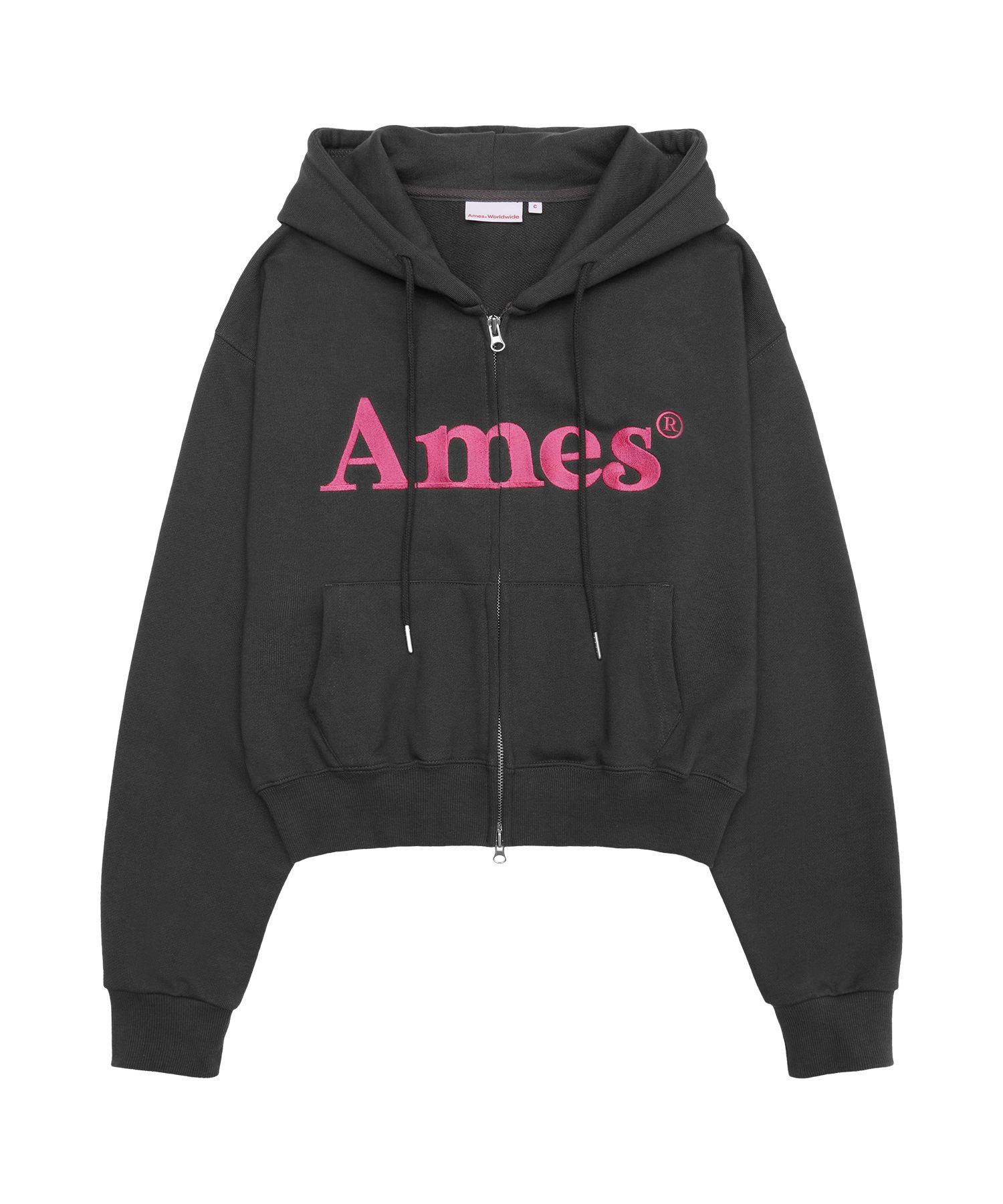 MUSINSA AMES-WORLDWIDE BASIC LOGO HOODIE ZIP UP CHARCOAL