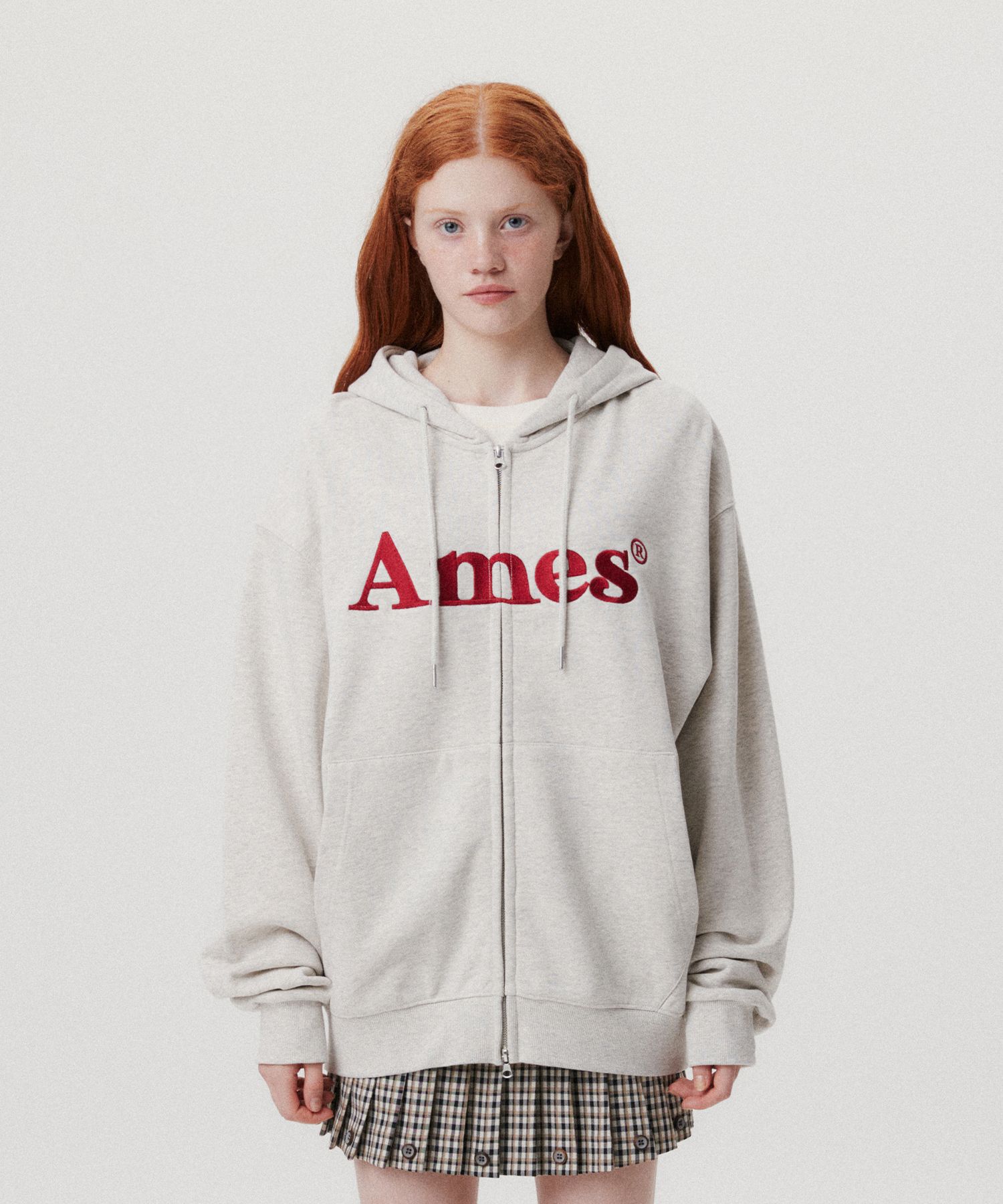 MUSINSA | AMES-WORLDWIDE BASIC LOGO HOODIE ZIP UP OATMEAL