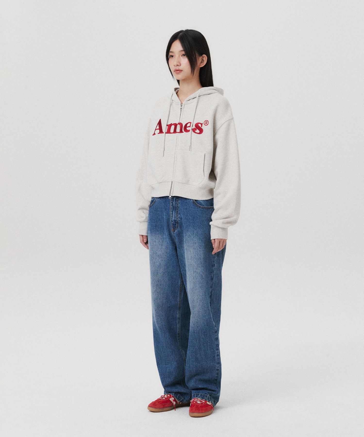 MUSINSA | AMES-WORLDWIDE BASIC LOGO HOODIE ZIP UP OATMEAL