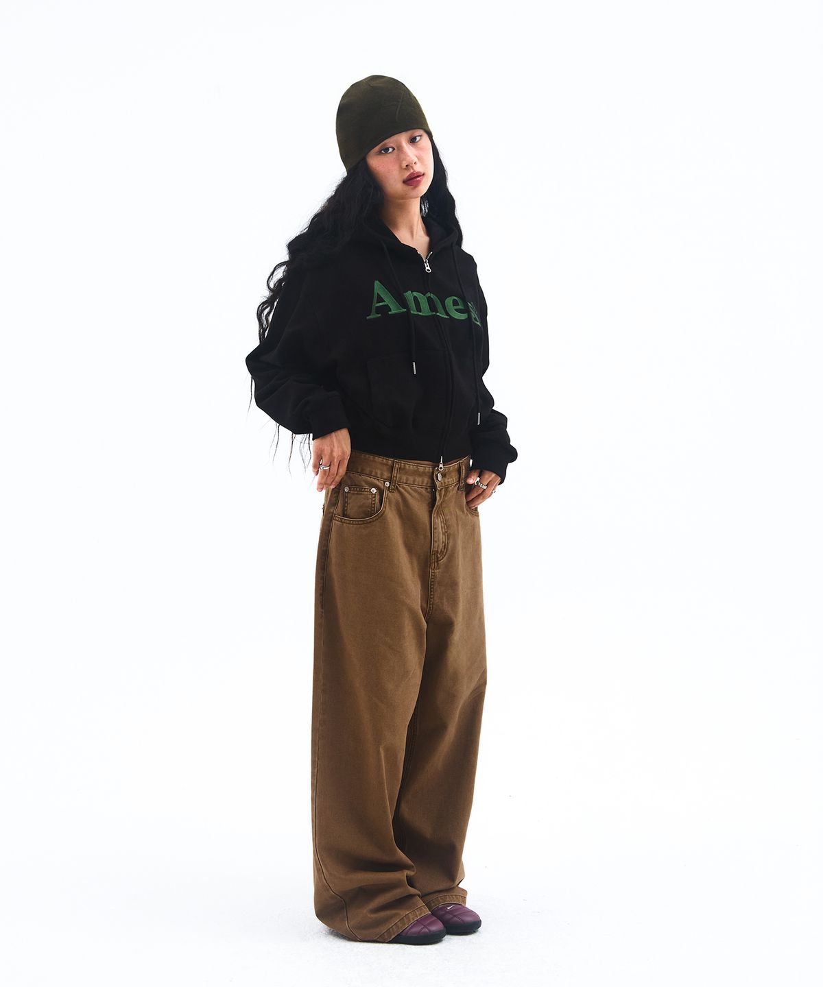 아메스 월드와이드(AMES-WORLDWIDE) BASIC LOGO HOODIE ZIP UP BLACK