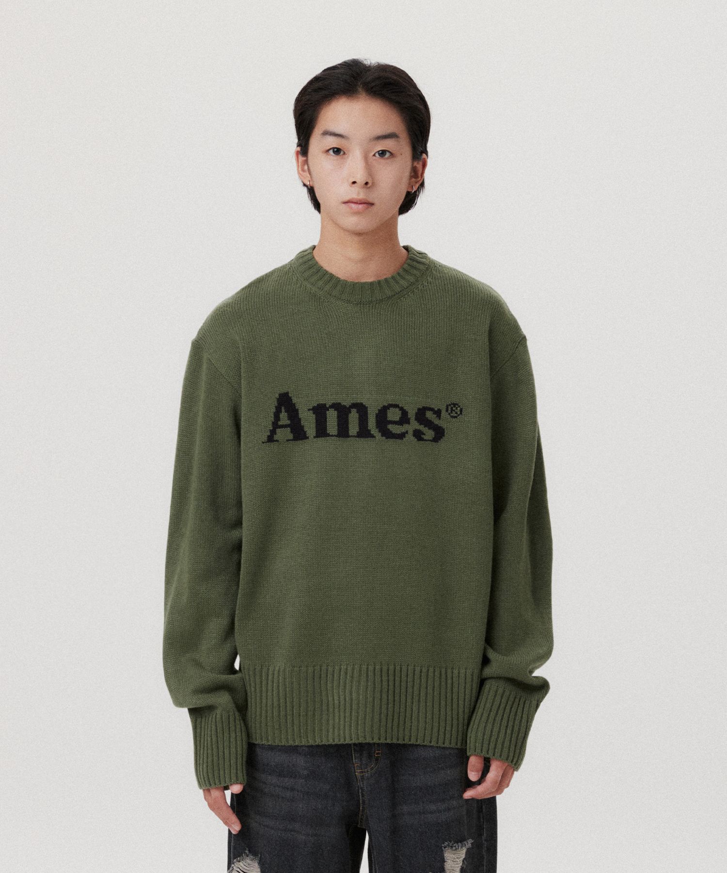 ★AMES-WORLDWIDE★BASIC PULLOVER KNIT KHAKI★正規品/直送料込 MUSINSA公式 | AMES-WORLDWIDE BASIC PULLOVER KNIT KHAKI