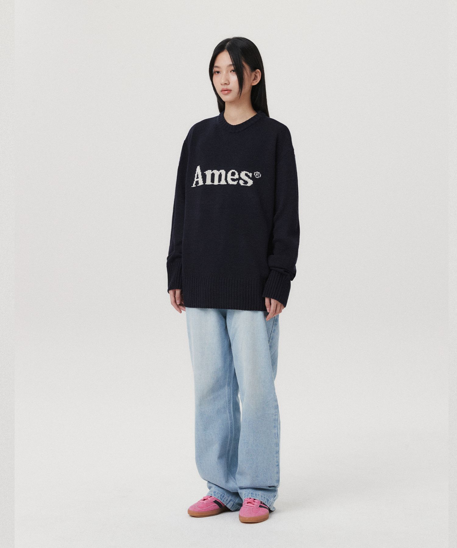 ★AMES-WORLDWIDE★BASIC PULLOVER KNIT NAVY★正規品/直送料込 MUSINSA公式 | AMES-WORLDWIDE BASIC PULLOVER KNIT NAVY