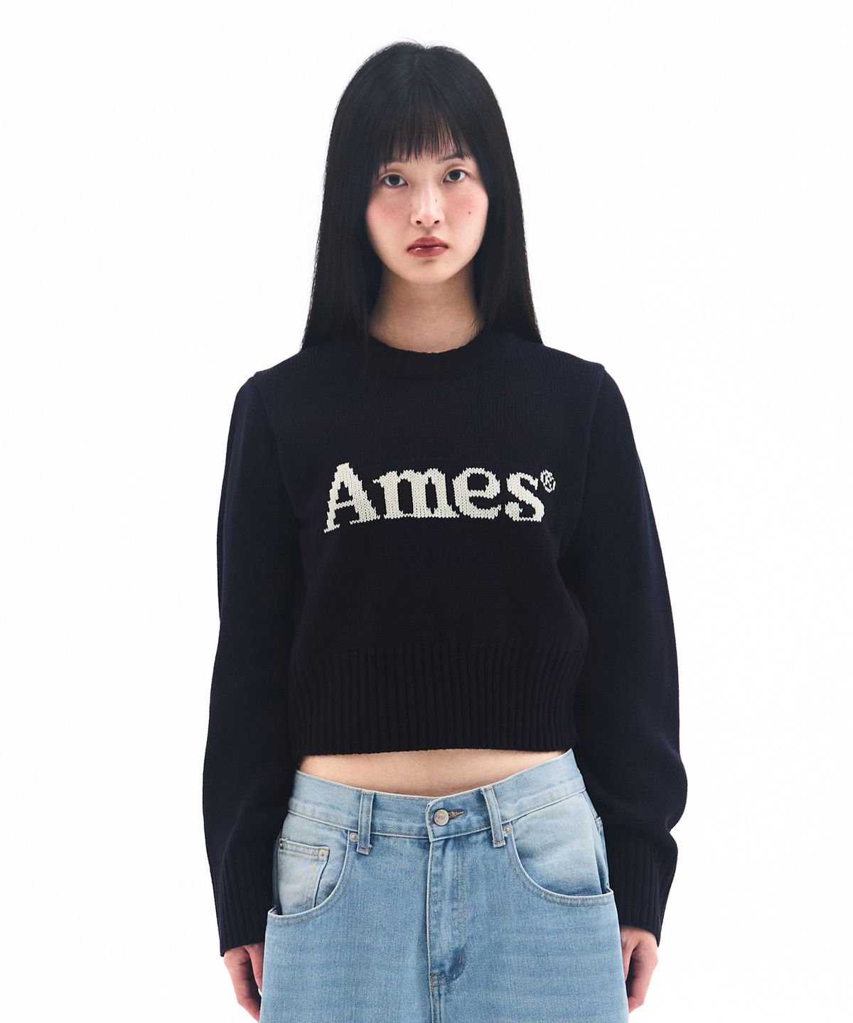 아메스 월드와이드(AMES-WORLDWIDE) BASIC PULLOVER KNIT NAVY