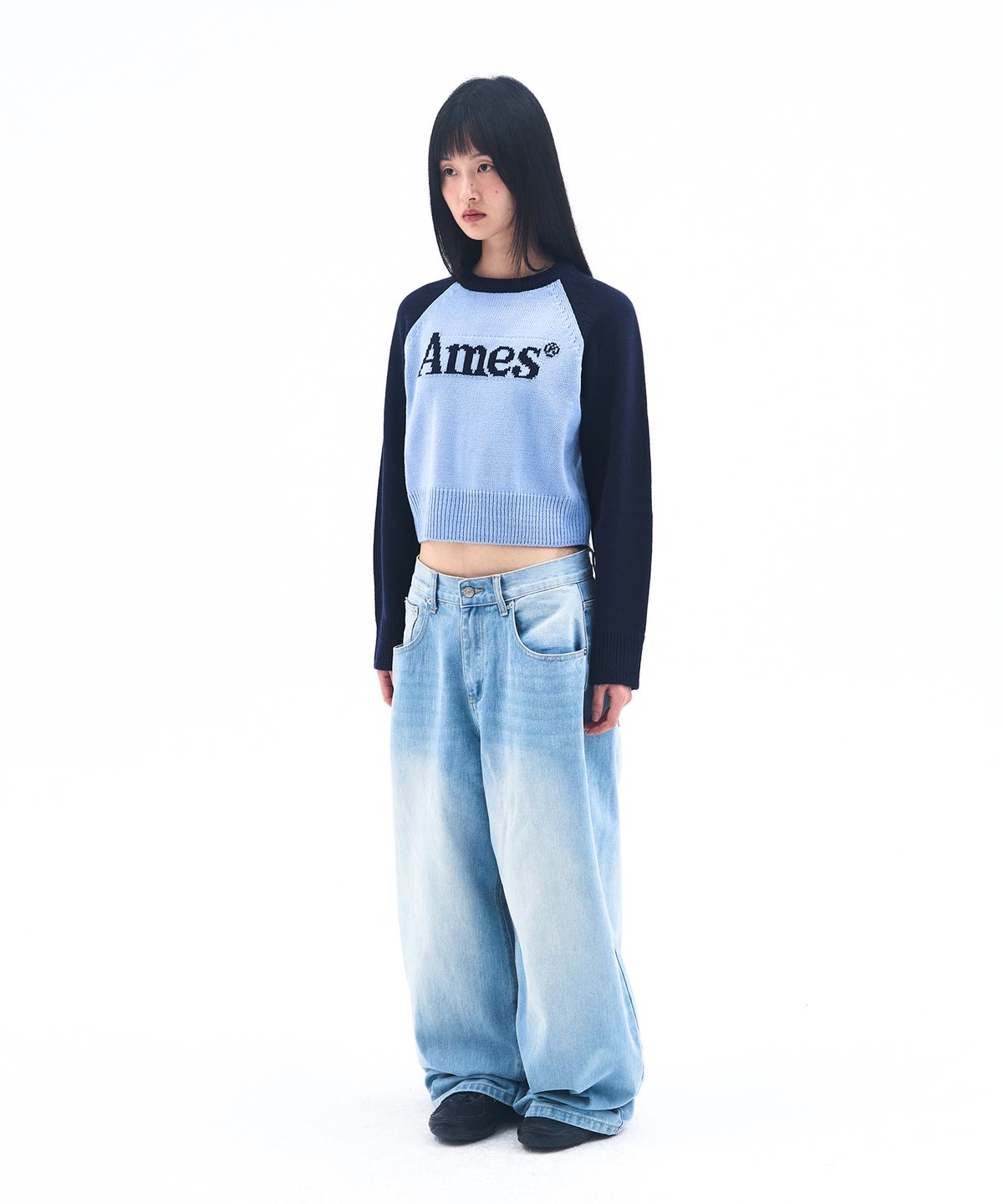아메스 월드와이드(AMES-WORLDWIDE) BASIC RAGLAN PULLOVER KNIT BLUE