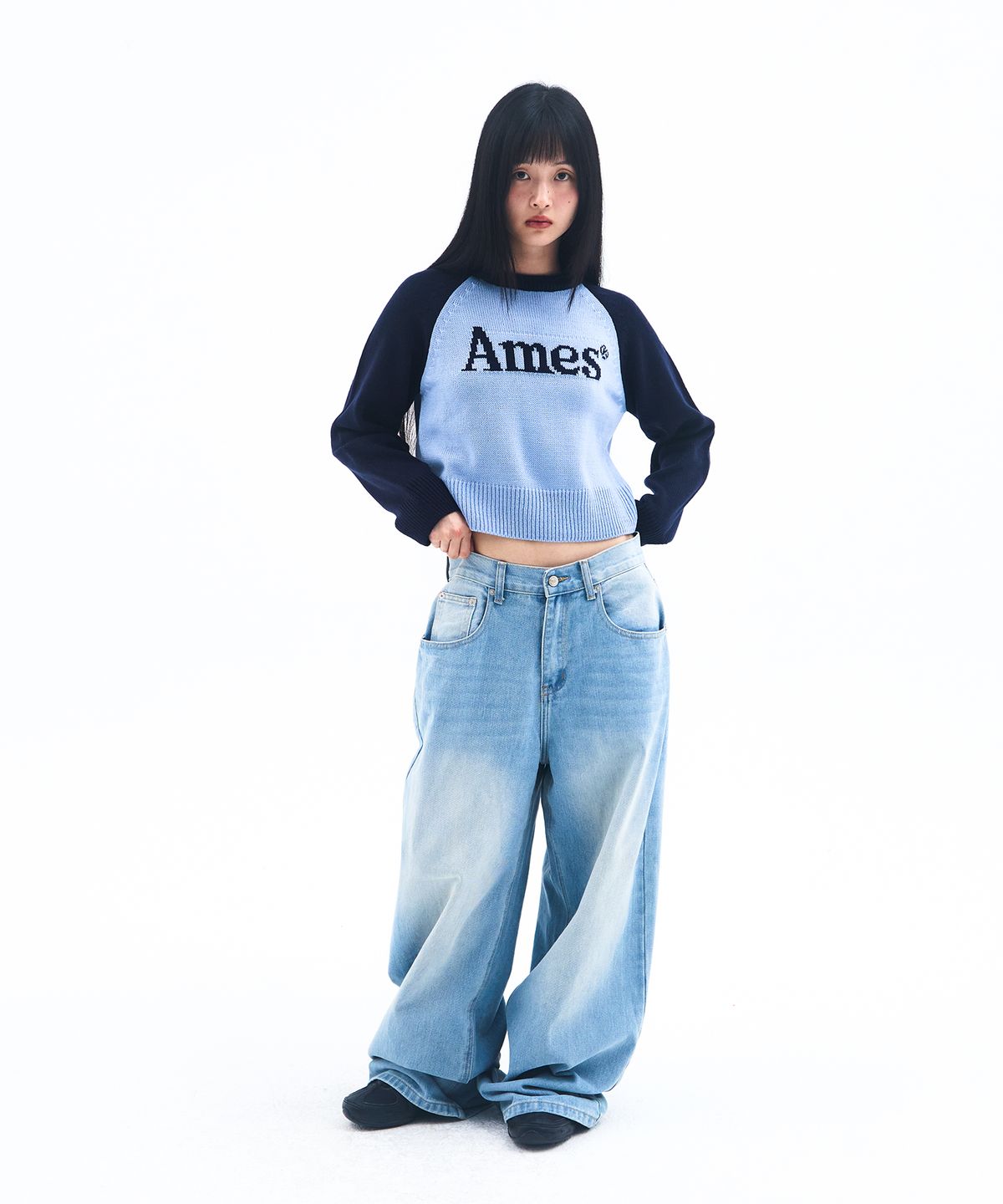 아메스 월드와이드(AMES-WORLDWIDE) BASIC RAGLAN PULLOVER KNIT BLUE