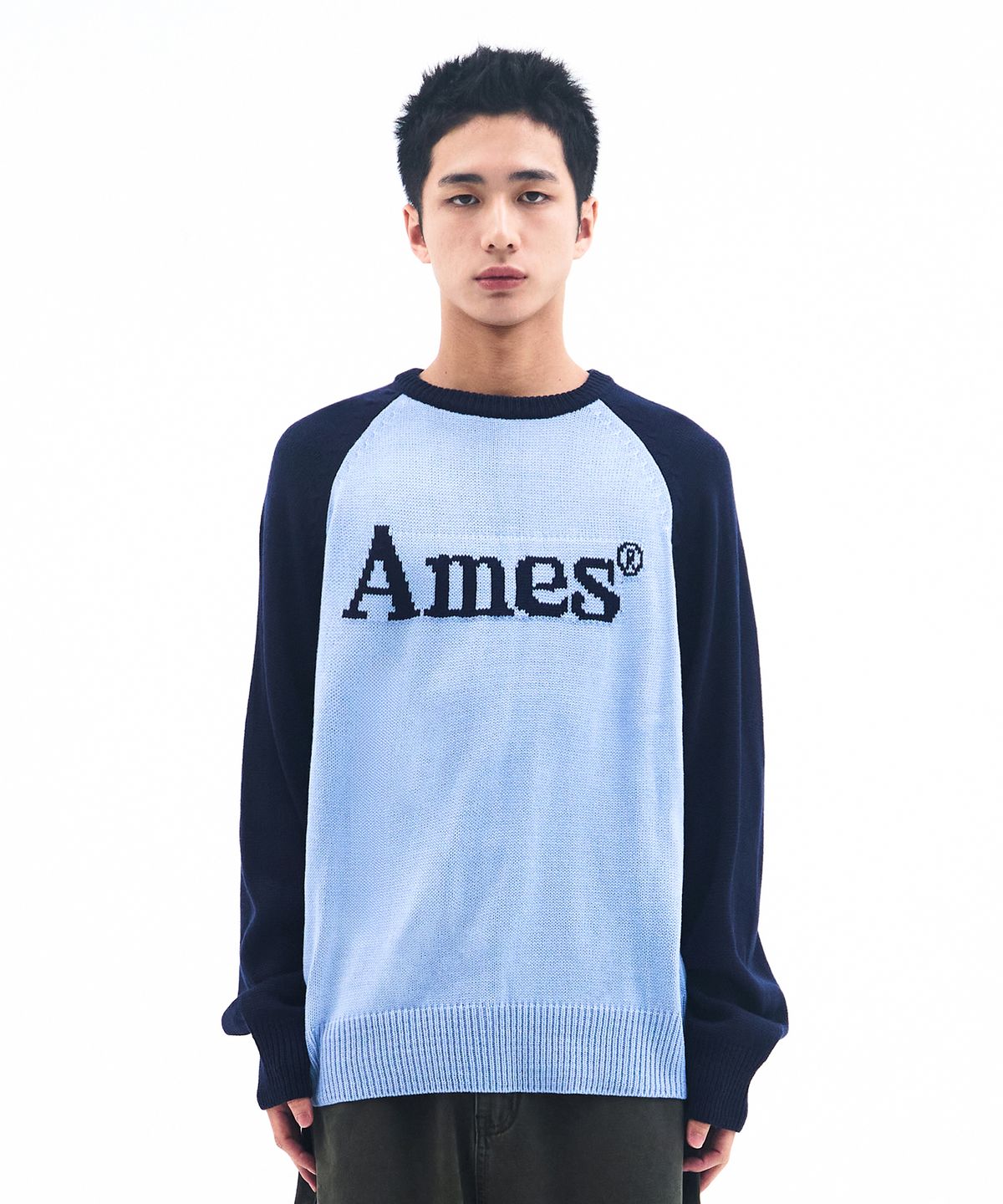 아메스 월드와이드(AMES-WORLDWIDE) BASIC RAGLAN PULLOVER KNIT BLUE