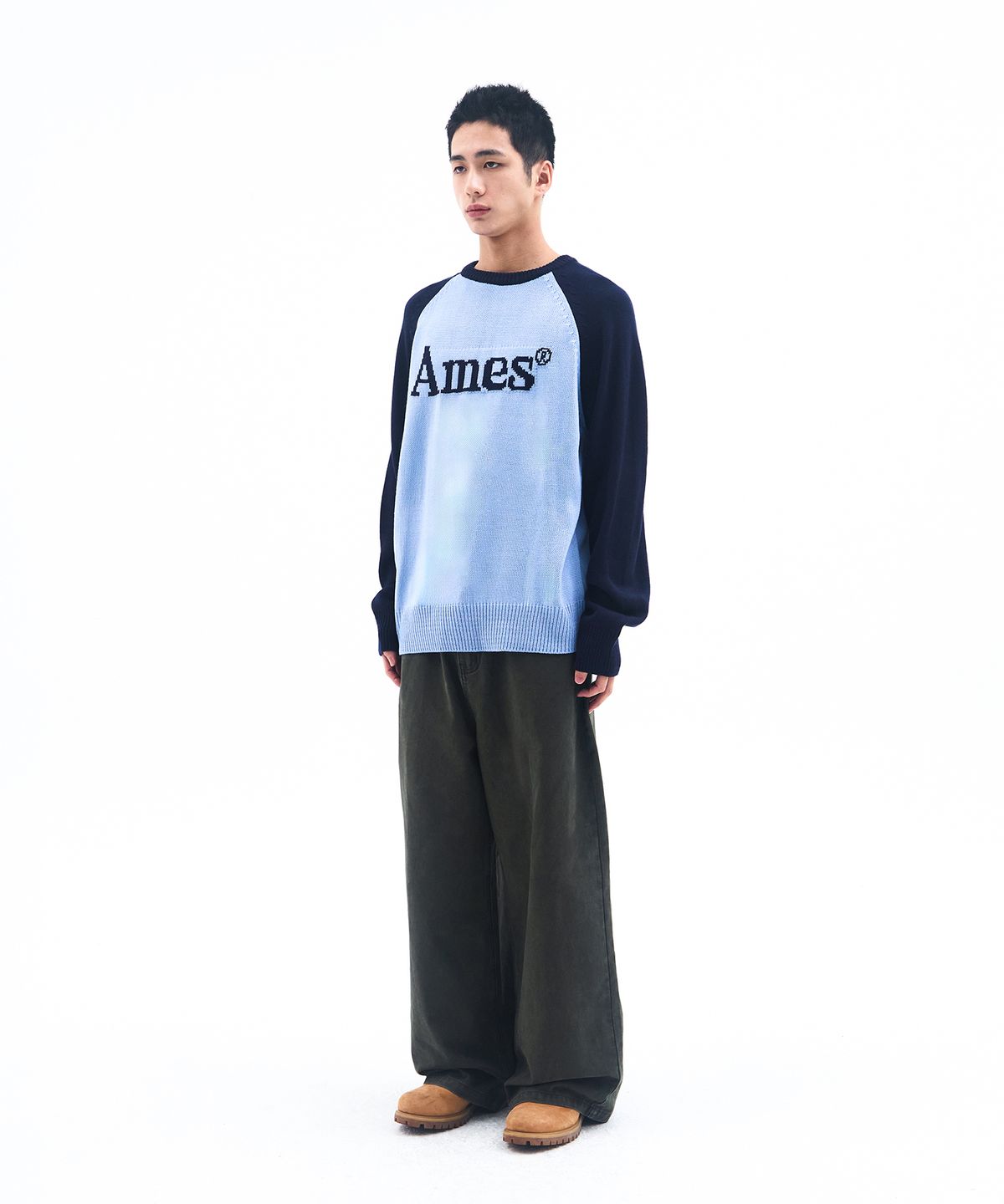 아메스 월드와이드(AMES-WORLDWIDE) BASIC RAGLAN PULLOVER KNIT BLUE