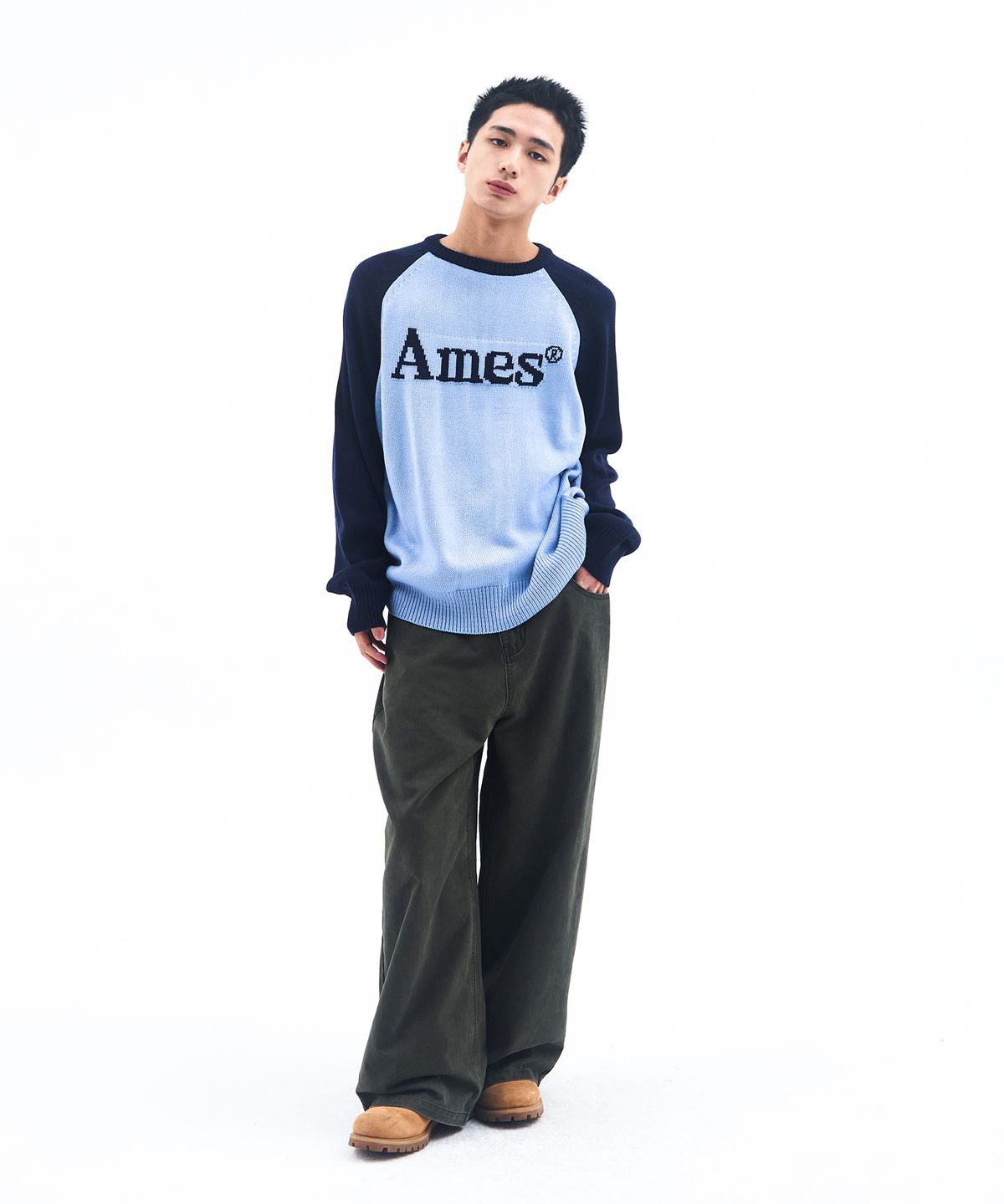 아메스 월드와이드(AMES-WORLDWIDE) BASIC RAGLAN PULLOVER KNIT BLUE