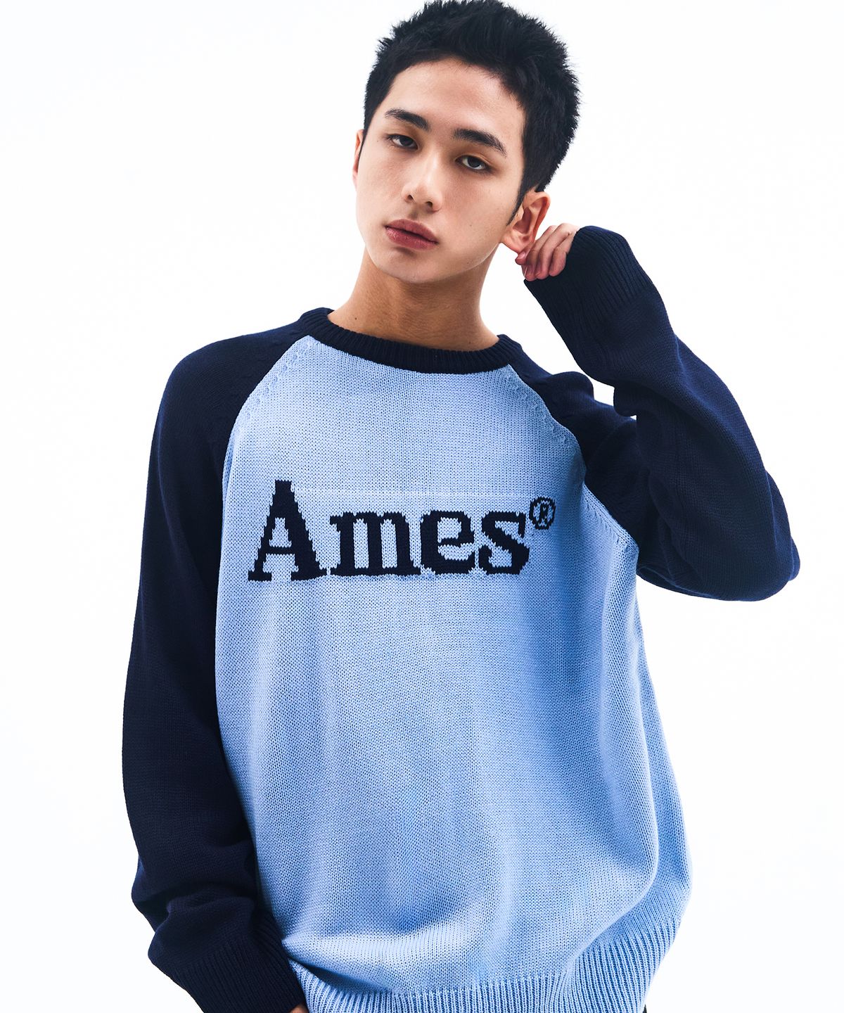 아메스 월드와이드(AMES-WORLDWIDE) BASIC RAGLAN PULLOVER KNIT BLUE