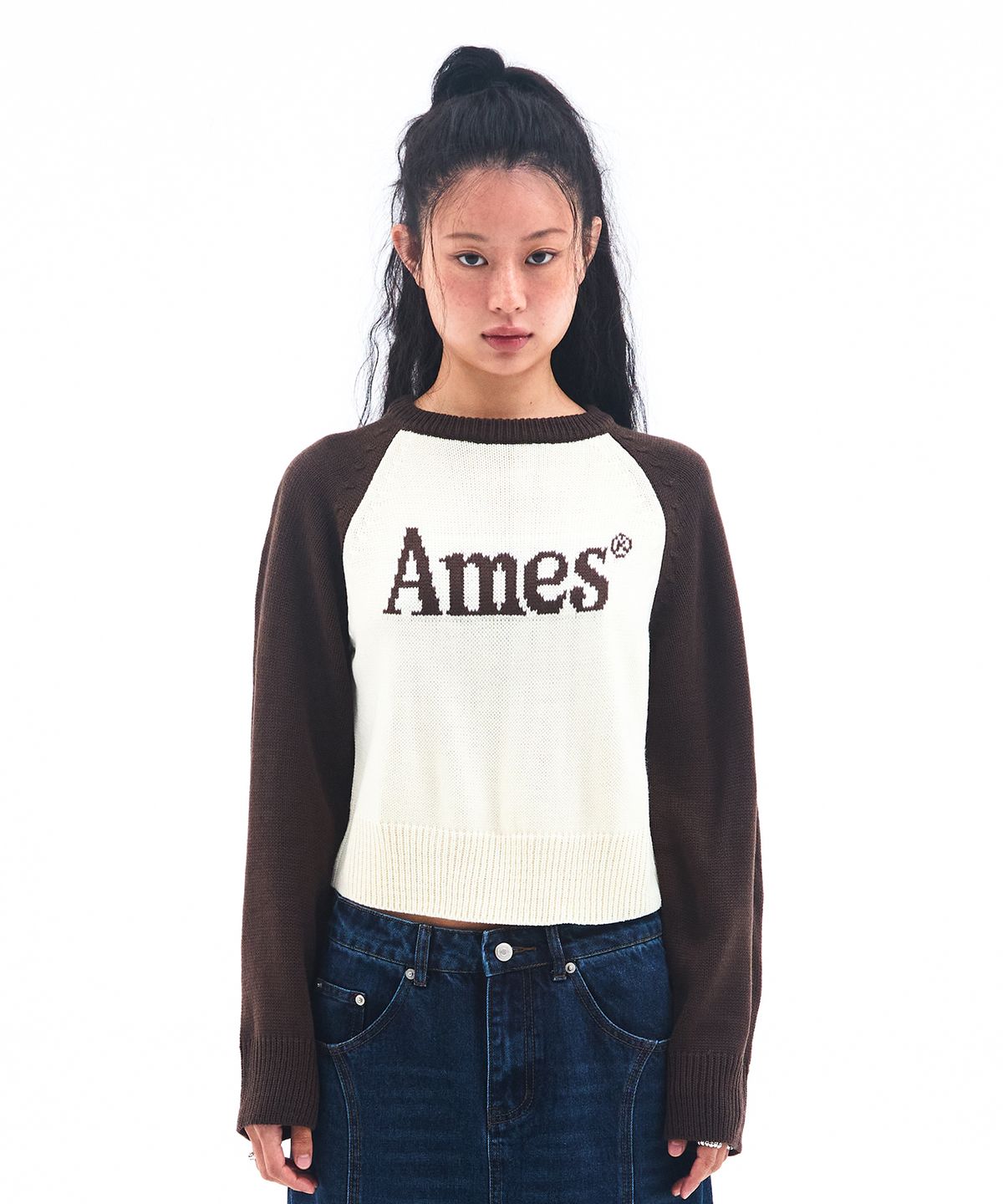 아메스 월드와이드(AMES-WORLDWIDE) BASIC RAGLAN PULLOVER KNIT BROWN
