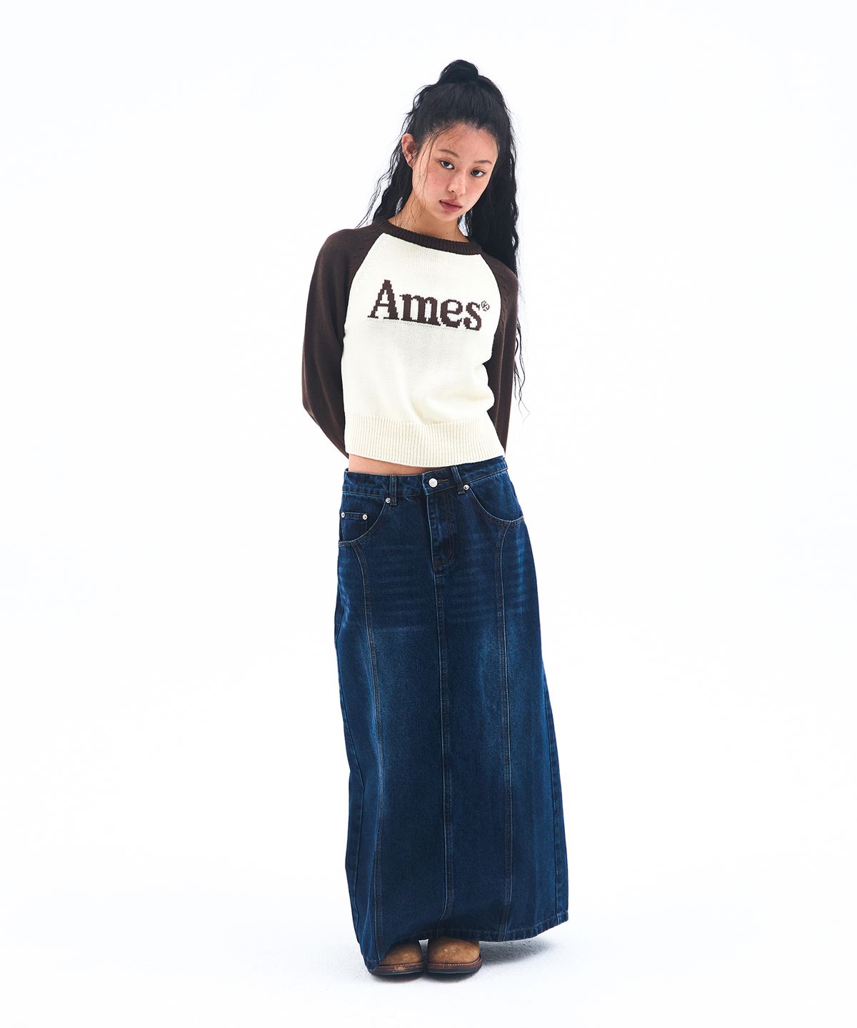 아메스 월드와이드(AMES-WORLDWIDE) BASIC RAGLAN PULLOVER KNIT BROWN