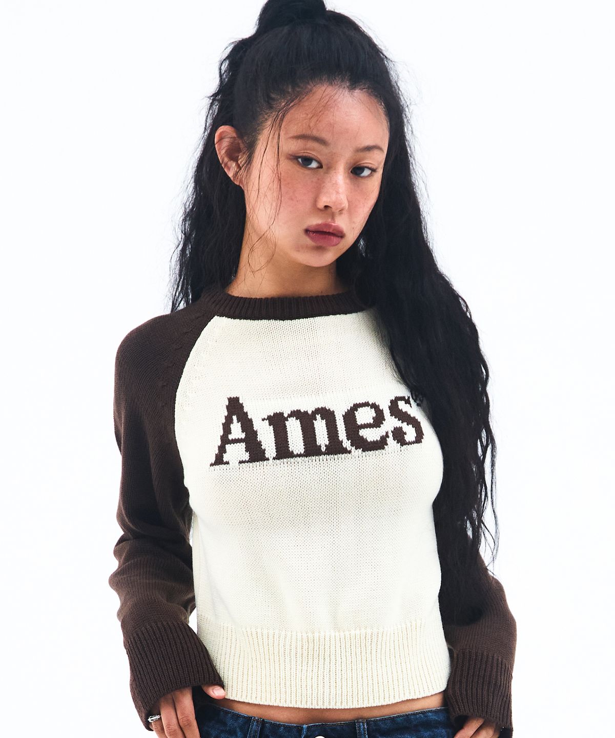 아메스 월드와이드(AMES-WORLDWIDE) BASIC RAGLAN PULLOVER KNIT BROWN