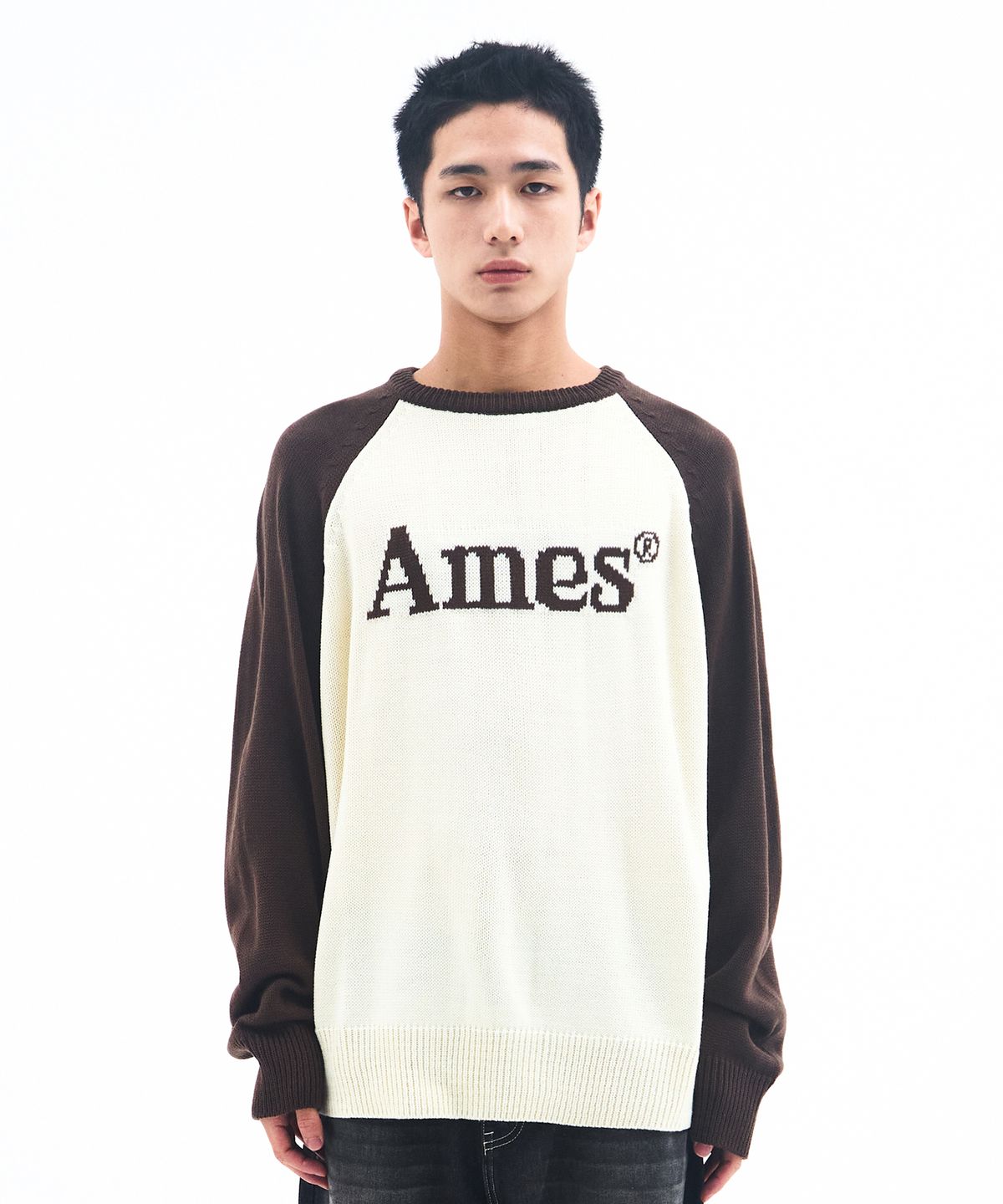 아메스 월드와이드(AMES-WORLDWIDE) BASIC RAGLAN PULLOVER KNIT BROWN