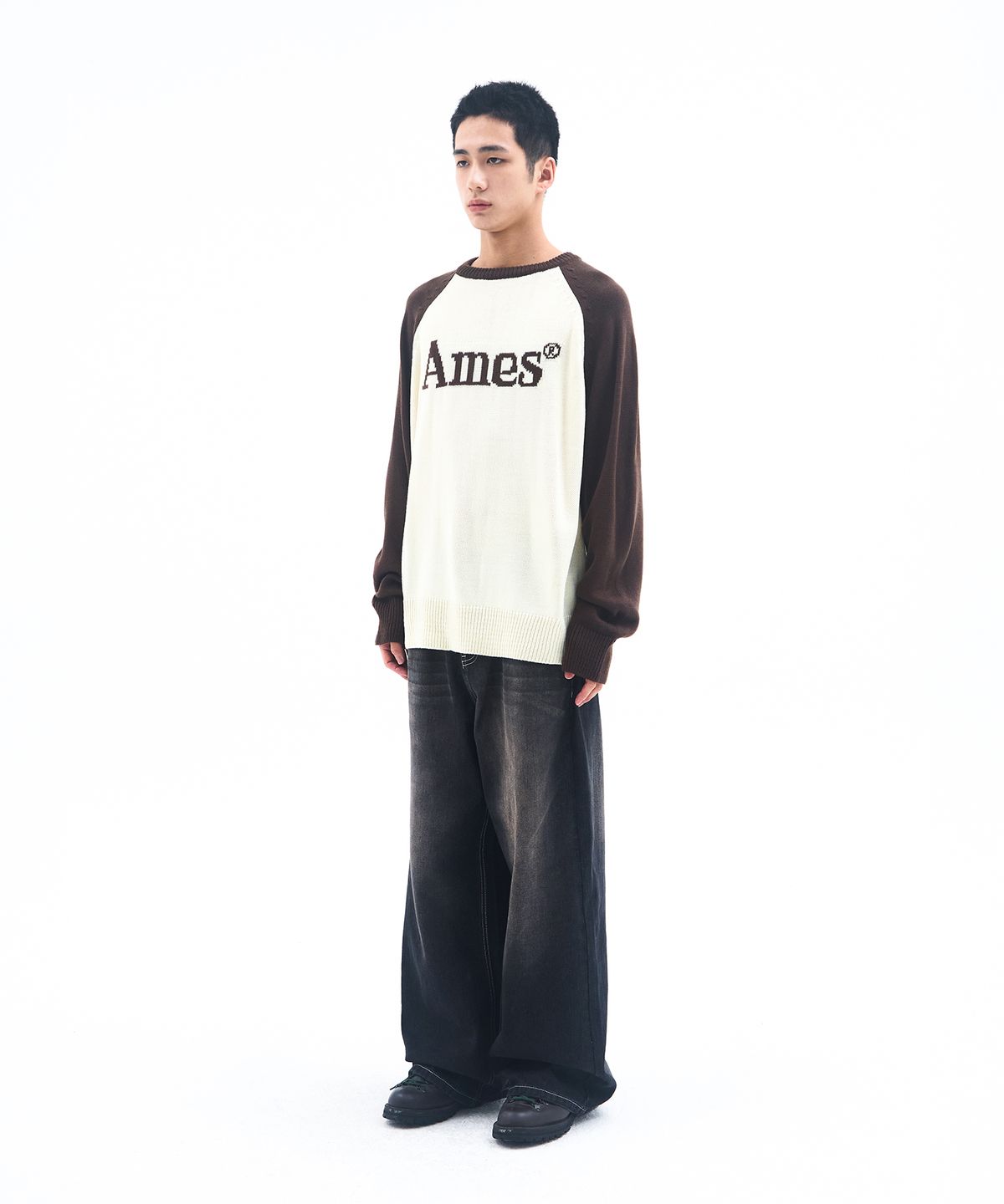아메스 월드와이드(AMES-WORLDWIDE) BASIC RAGLAN PULLOVER KNIT BROWN