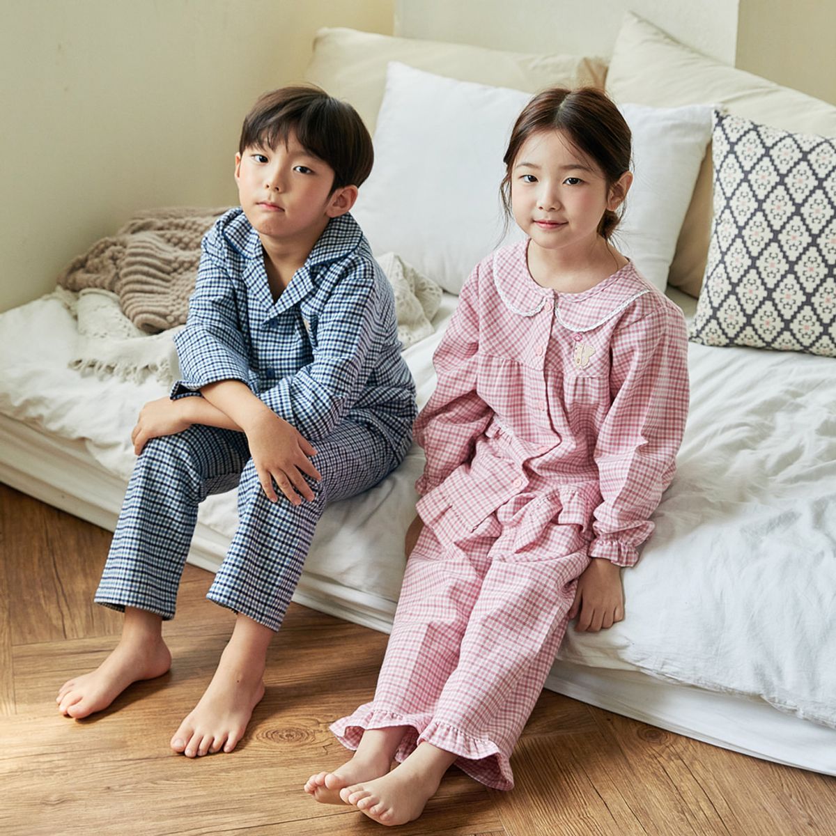 찌니야(JJNIYA) 우디체크 16수기모 남아동잠옷 긴팔상하세트