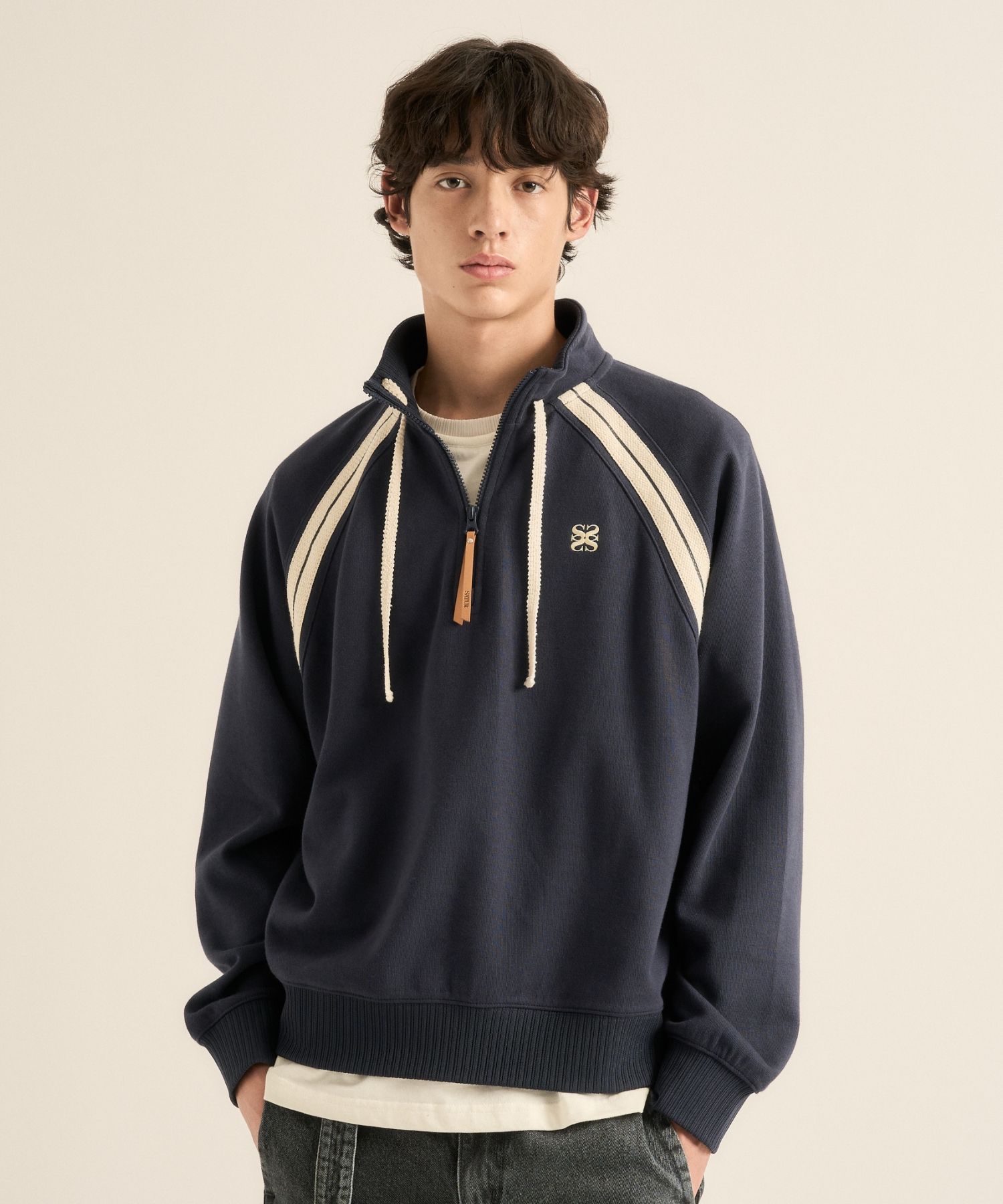 MUSINSA | SATUR Lawton Half Zip Up Sweatshirt Navy