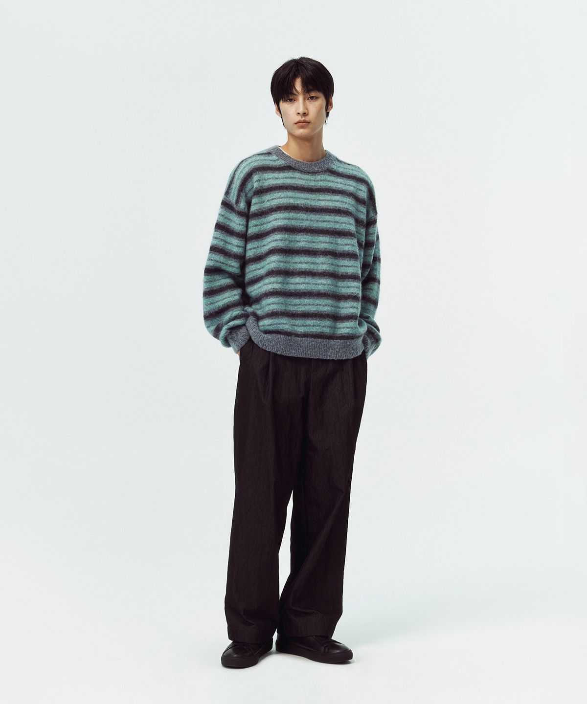 블랭크룸(BLANKROOM) 모헤어 스트라이프 니트_EMERALD