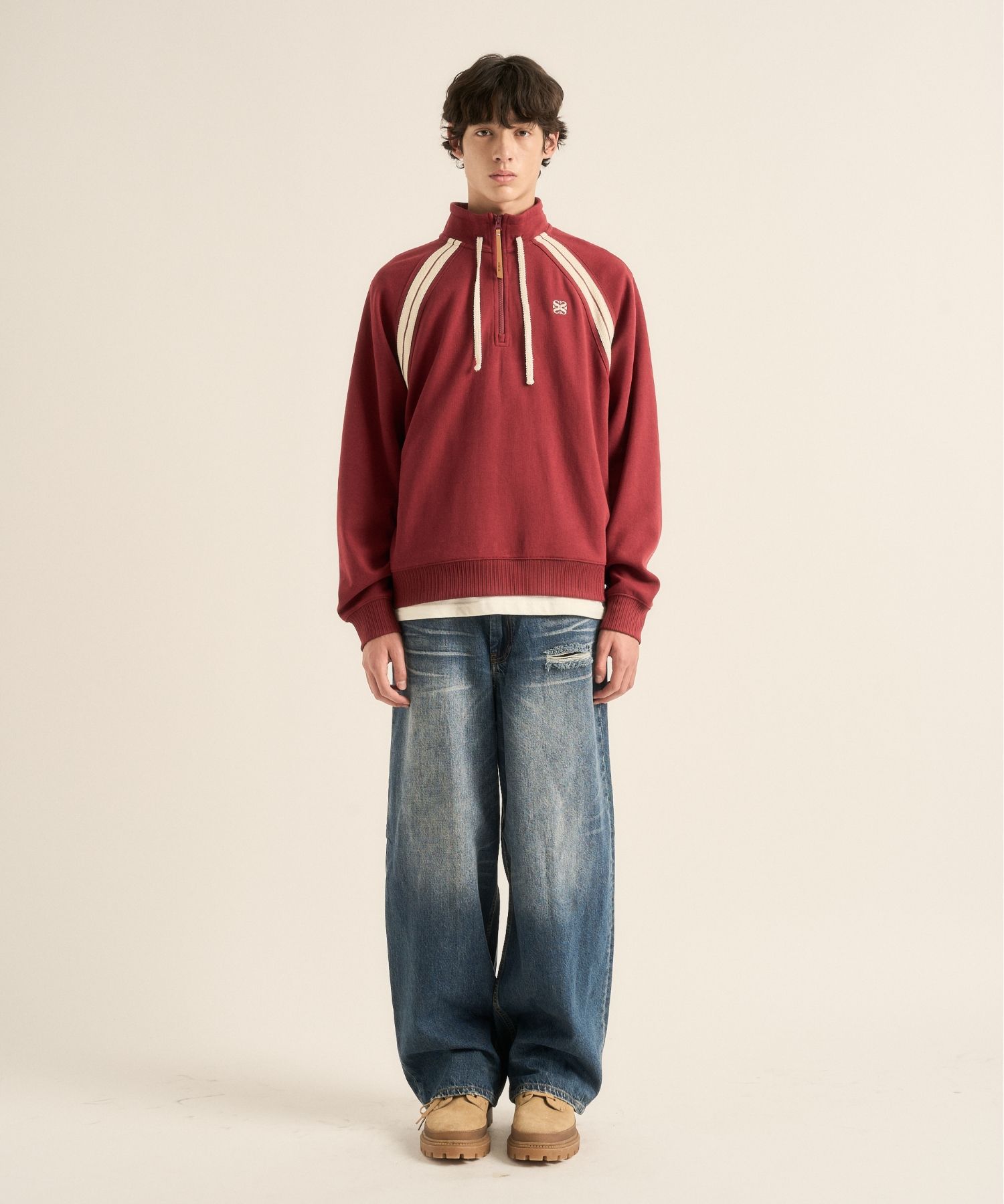 スウェット・トレーナー [SATUR]Lawton Half Zip-Up Sweatshirt Burgundy MUSINSA | SATUR Lawton Half Zip-Up Sweatshirt Burgundy