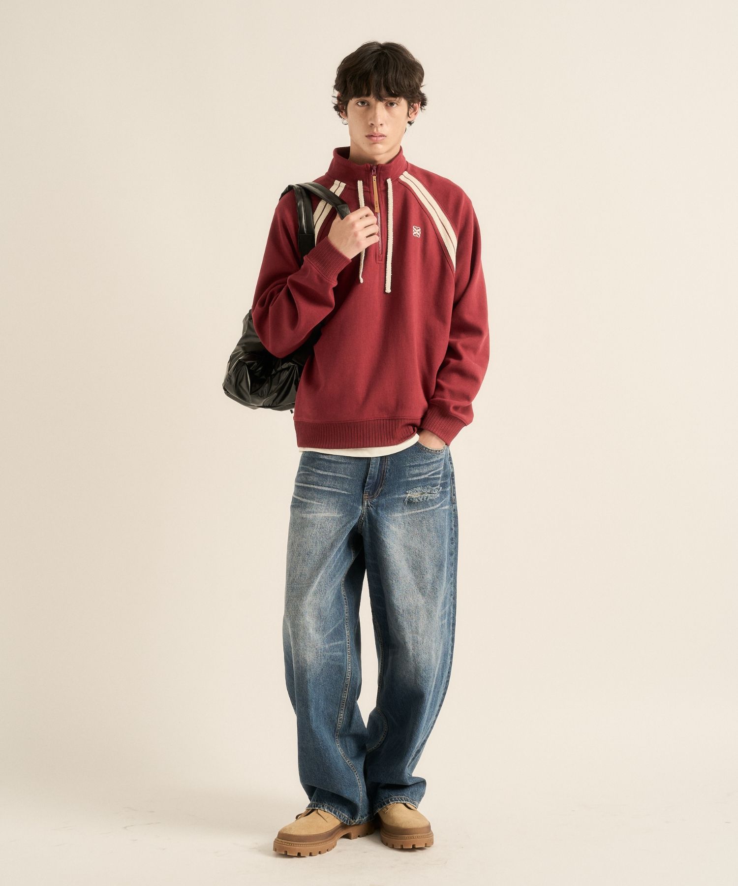 ◆SATUR◆ Lawton half zip-up sweatshirt burgundy SA243UTM07B MUSINSA | SATUR Lawton Half Zip-Up Sweatshirt Burgundy