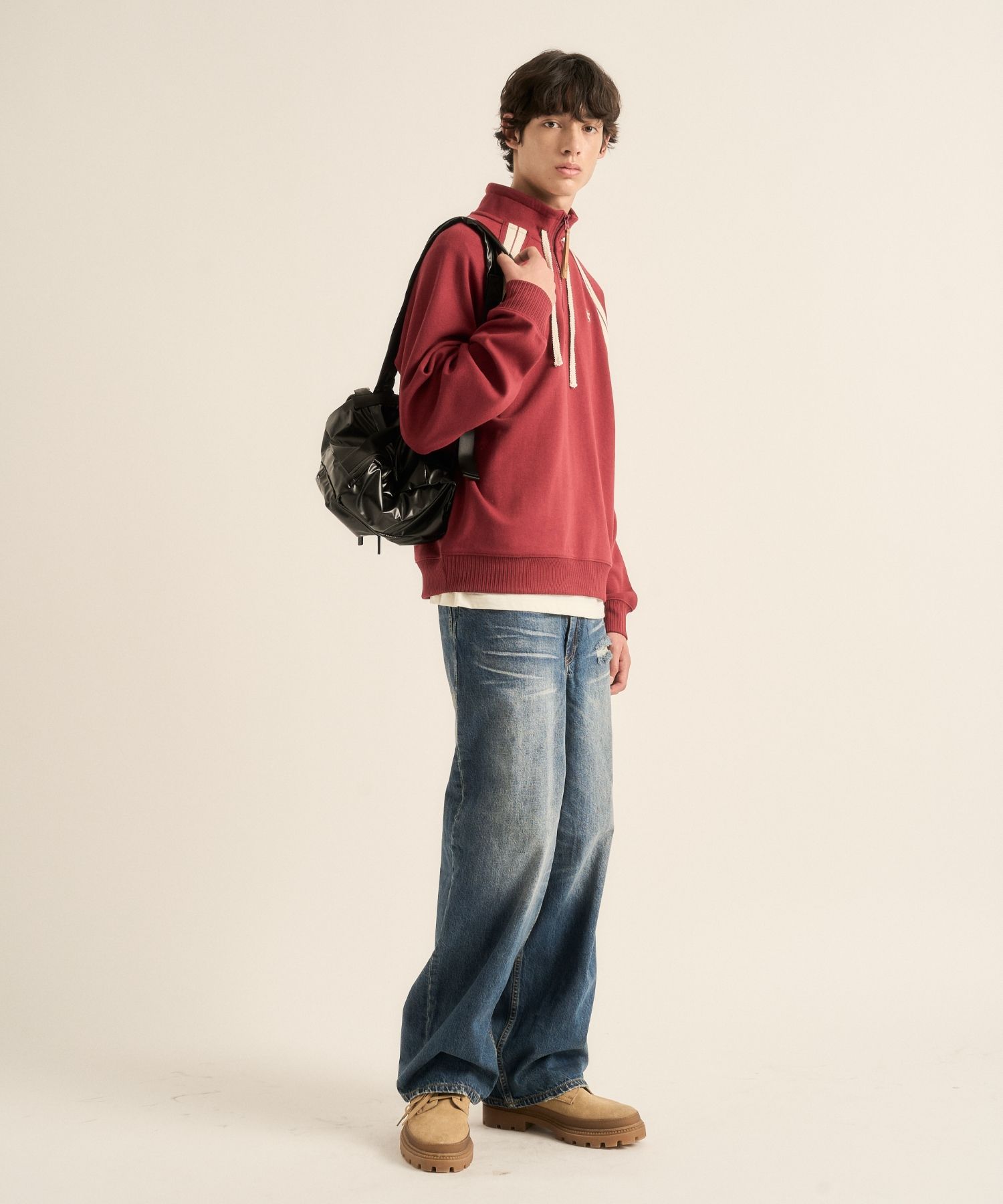 ◆SATUR◆ Lawton half zip-up sweatshirt burgundy SA243UTM07B MUSINSA | SATUR Lawton Half Zip-Up Sweatshirt Burgundy