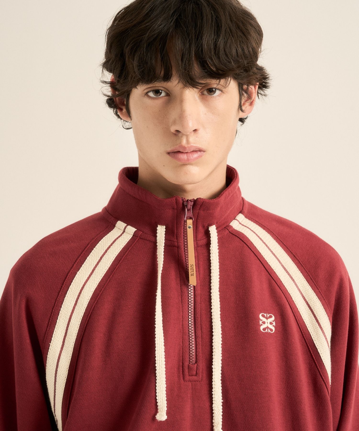 ◎SATUR◎ Lawton loose fit hooded zip-up burgundy SA243MTJ01 MUSINSA | SATUR Lawton All Day Track Zip-Up Jacket Burgundy