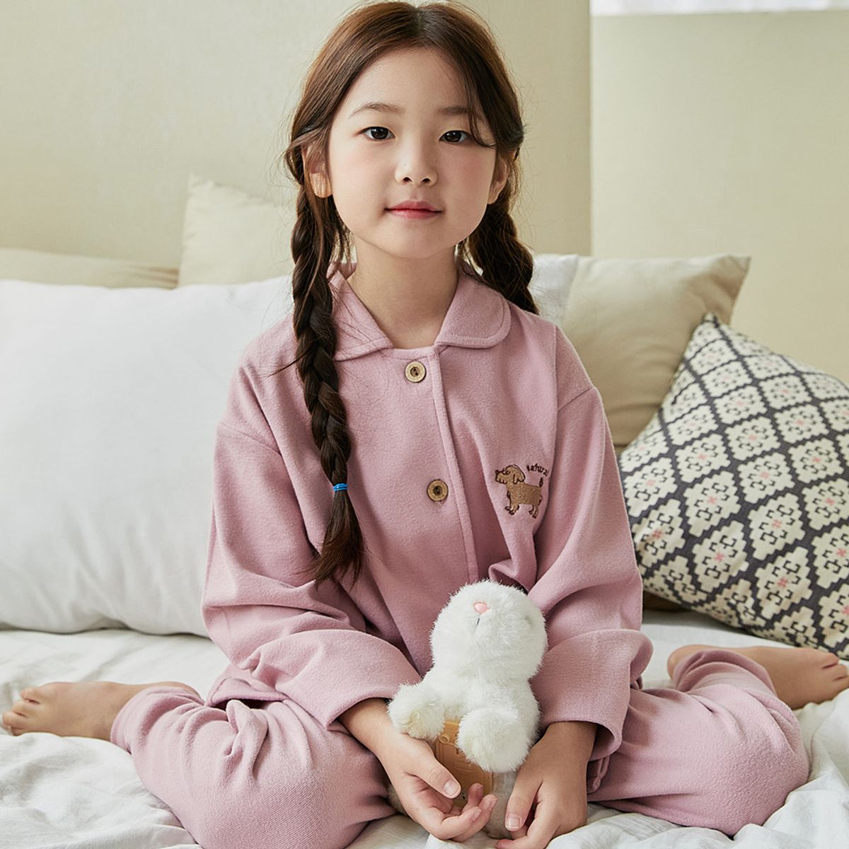 찌니야(JJNIYA) 퍼피 골지다이마루 여아동잠옷 긴팔상하세트