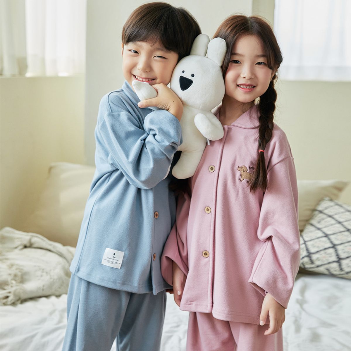 찌니야(JJNIYA) 퍼피 골지다이마루 여아동잠옷 긴팔상하세트