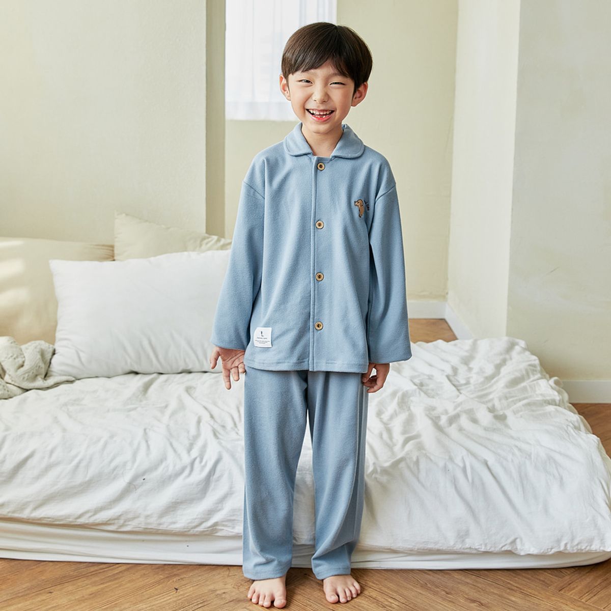 찌니야(JJNIYA) 퍼피 골지다이마루 남아동잠옷 긴팔상하세트