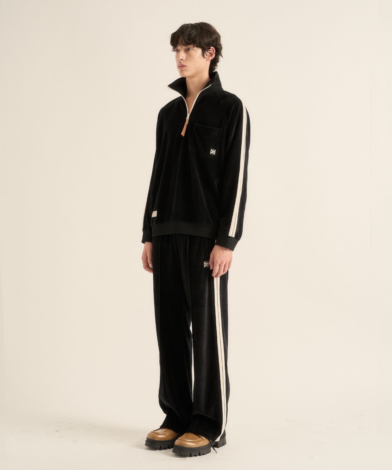 ◆SATUR◆ Velor loose fit half zip-up navy SA243UTM09NV MUSINSA | SATUR Velour loose fit half zip-up black