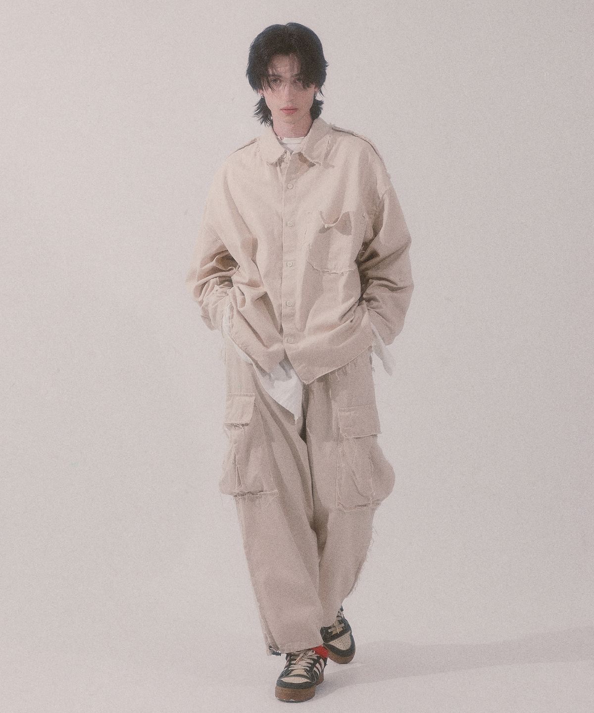 나인넛츠(NINENUTS) 그런지 와이드 카고_lightbeige