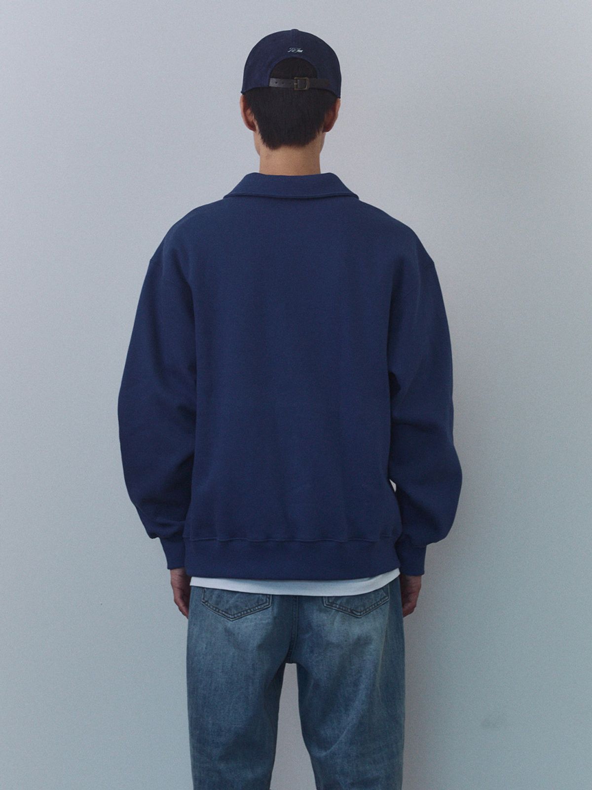 기준 맨(KIJUN MEN) Crest Half Zip-Up Pullover Dusty Blue