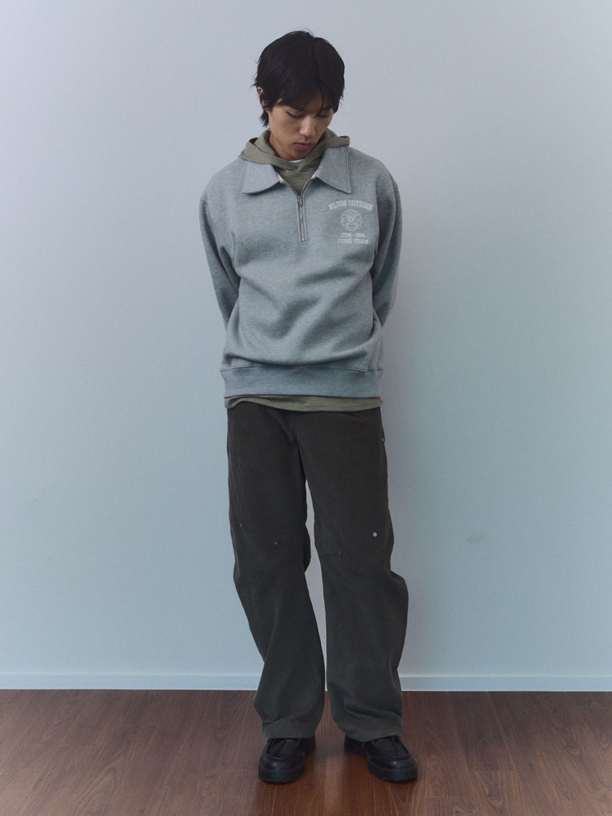 기준 맨(KIJUN MEN) Crest Half Zip-Up Pullover Melange Grey