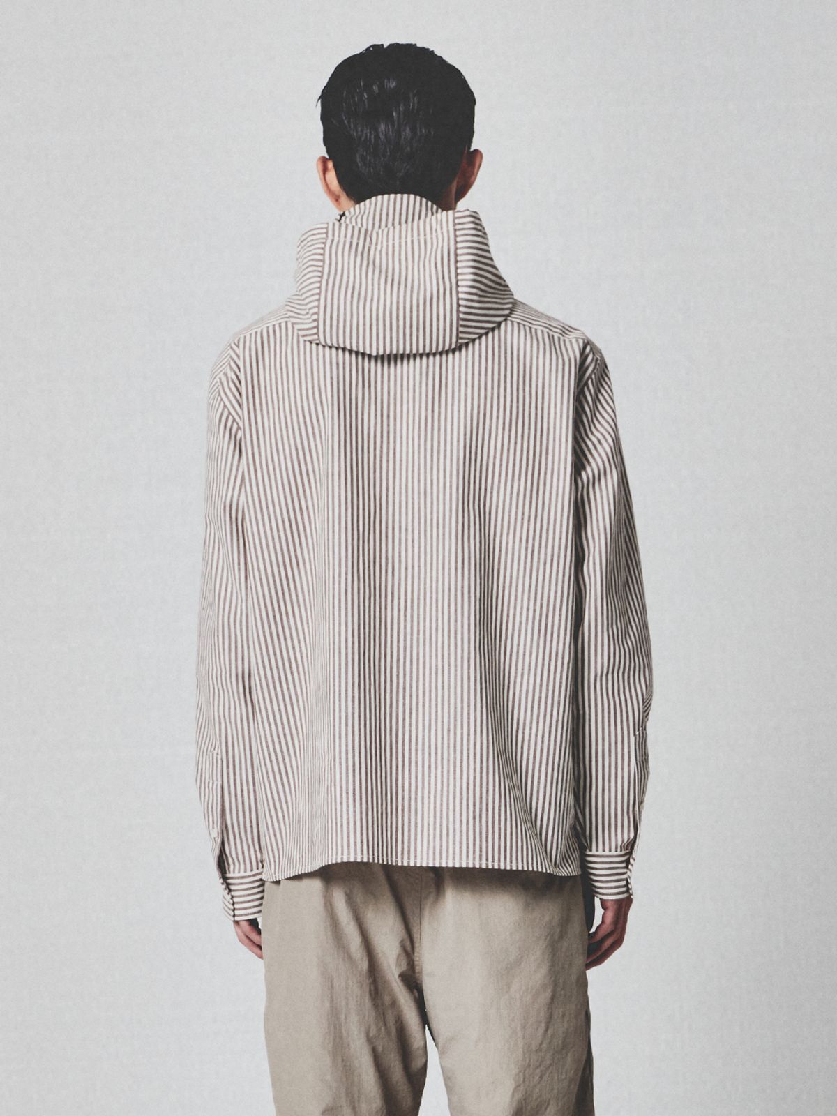 기준 맨(KIJUN MEN) Stripe Hoodie Shirt Brown Stripe