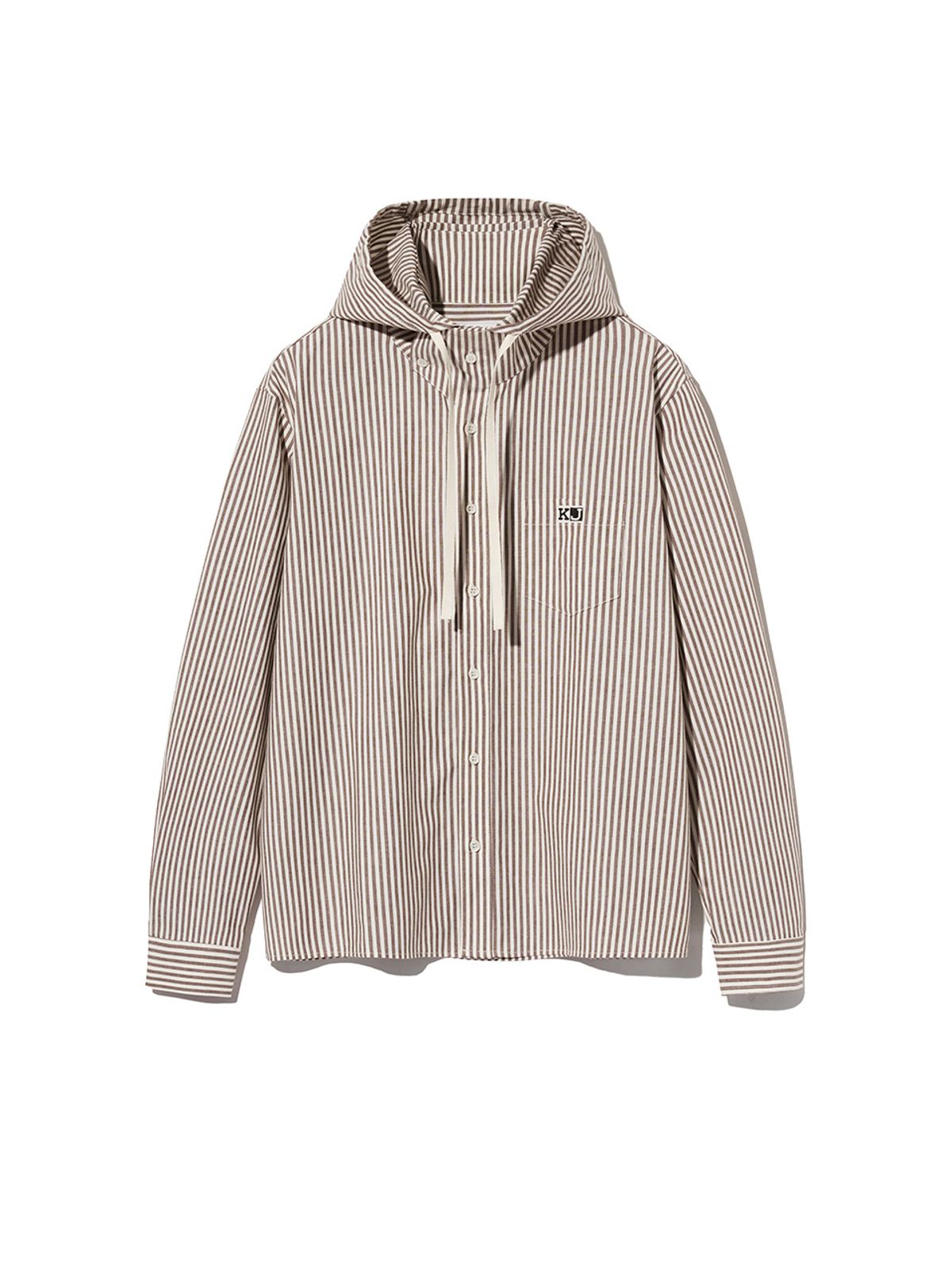 기준 맨(KIJUN MEN) Stripe Hoodie Shirt Brown Stripe