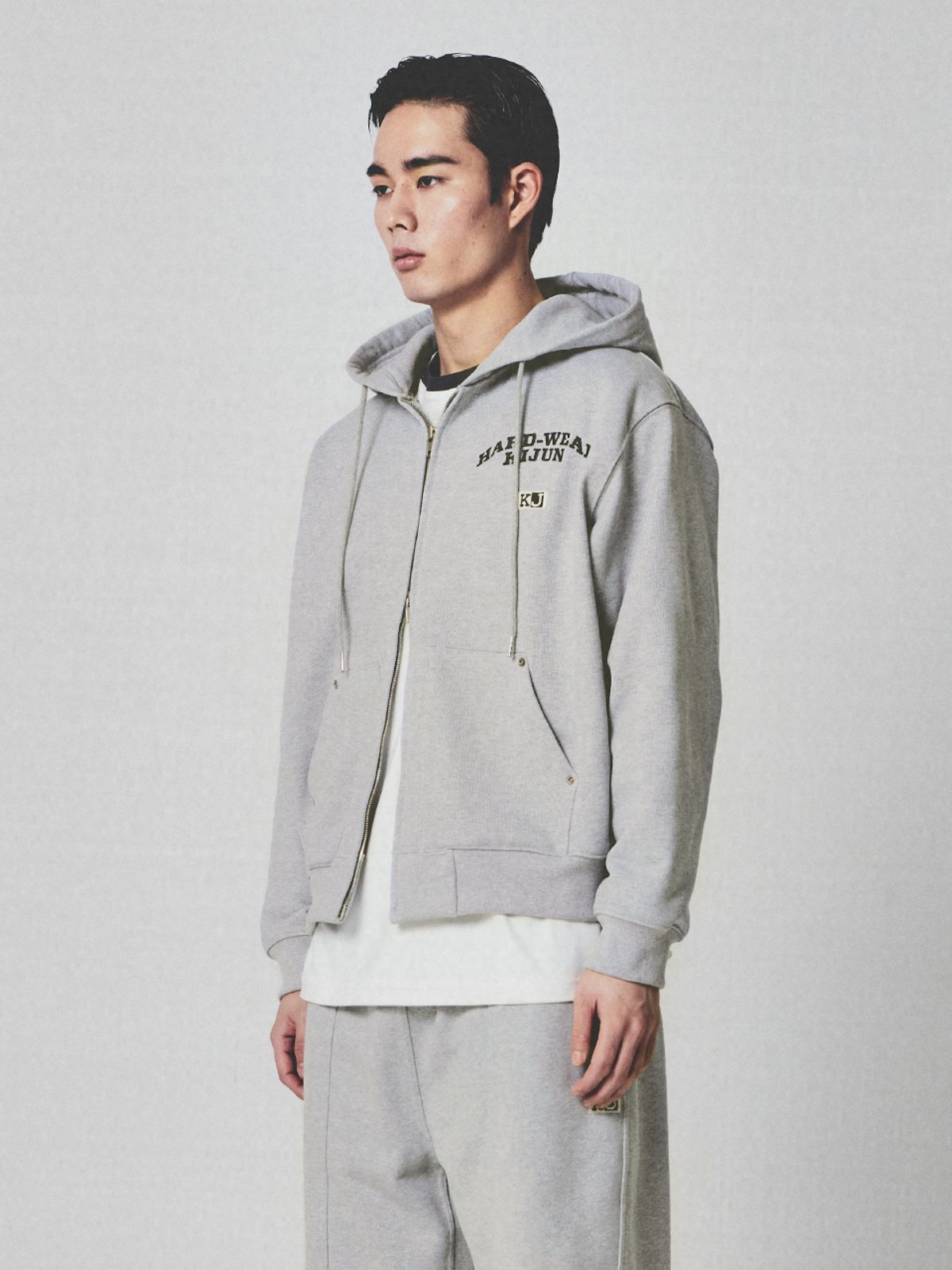 기준 맨(KIJUN MEN) Rivet Zip-Up Hoodie Melange Grey
