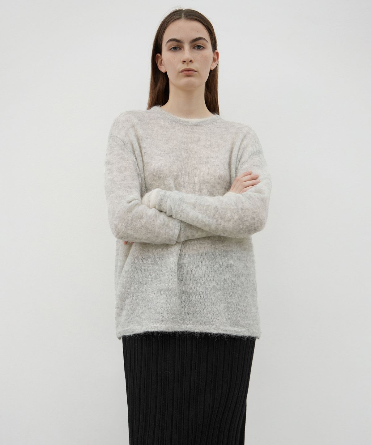 르바(LEVAR) Mohair Sheer Round Knit - Melange grey